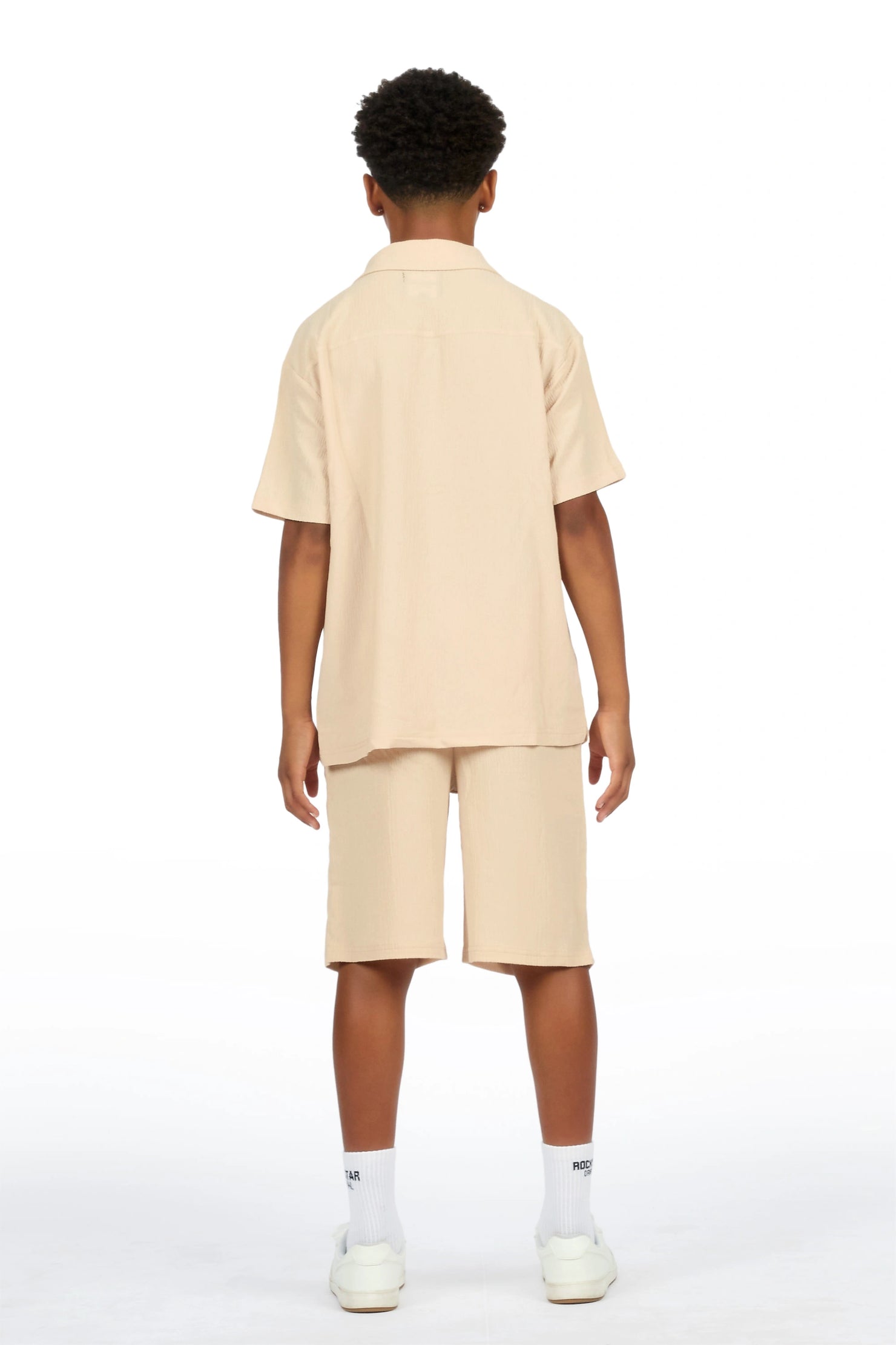 Boys Kason Beige Button Down Shirt/Short Set