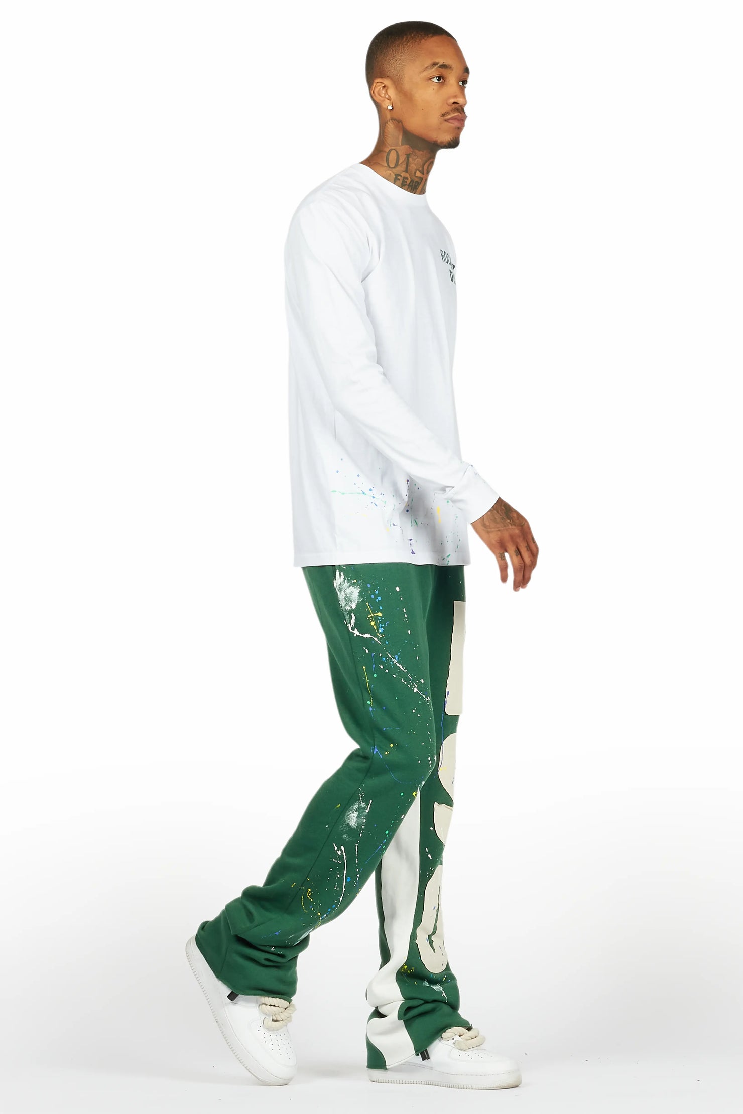 Bert White/Green Long Sleeve T-Shirt/Baggy Pant Set