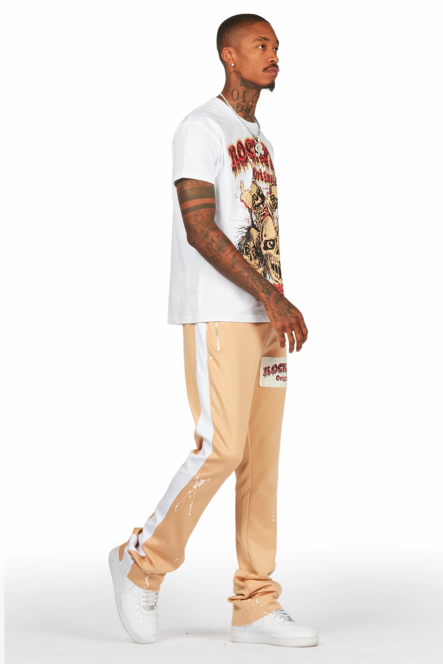 Tabor White/Beige T-Shirt/Stacked Flare Track Set