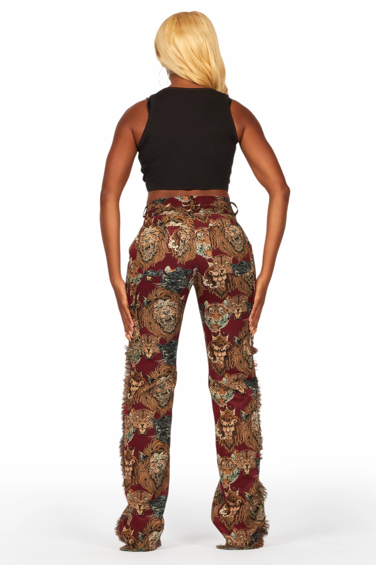 Khadiyah Red Animal Print Tapestry Stacked Pant