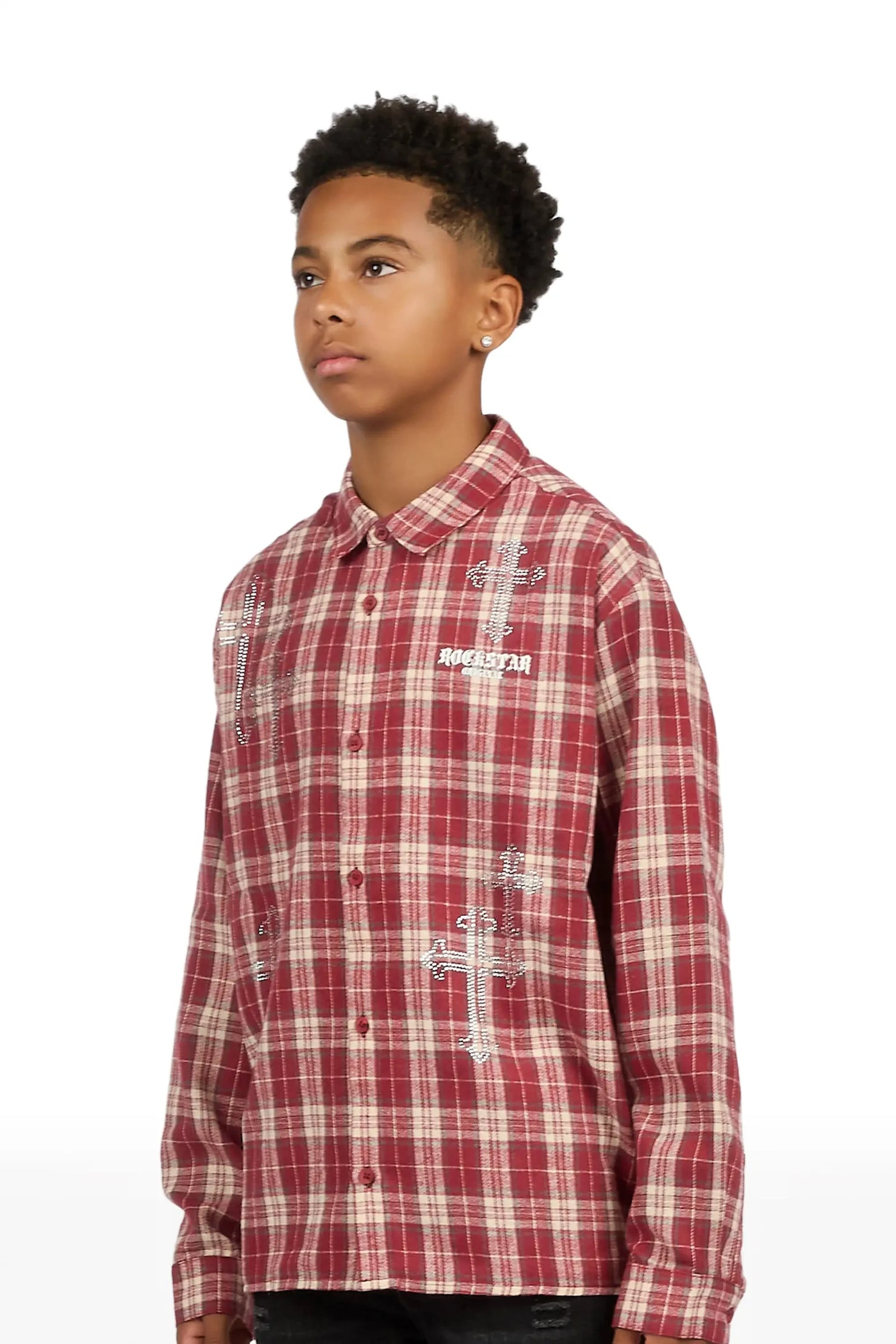 Boys Poldi Red Rhinestone Flannel Shirt