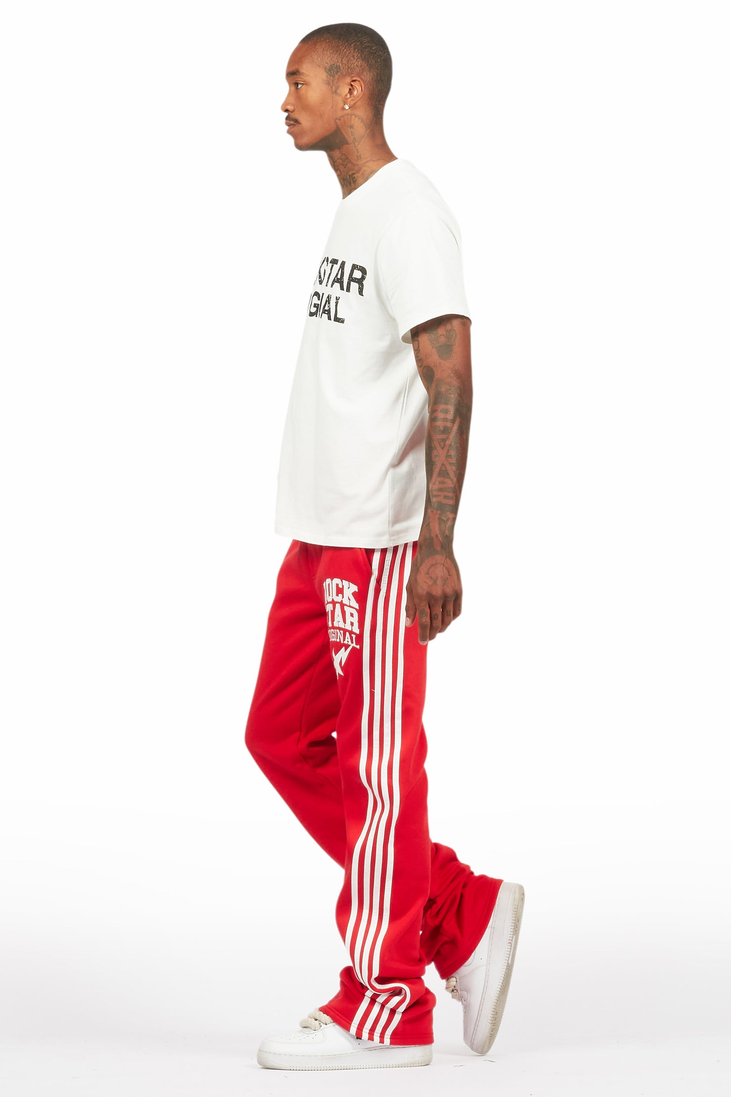Gerrit Red Fleece Stacked Baggy Track Pant
