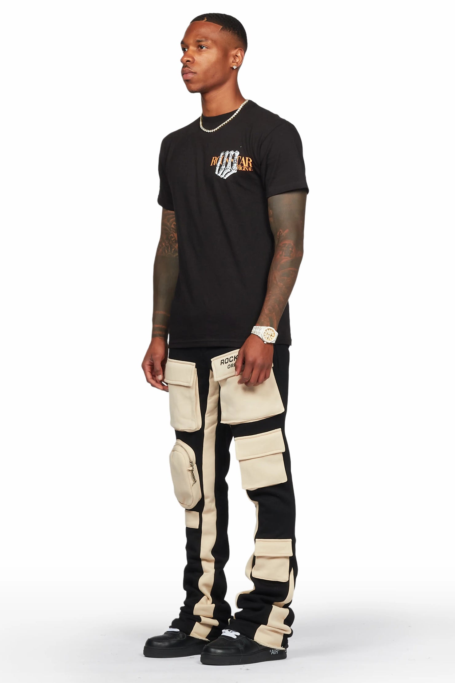 Noriko Black Stacked Flare Track Pant