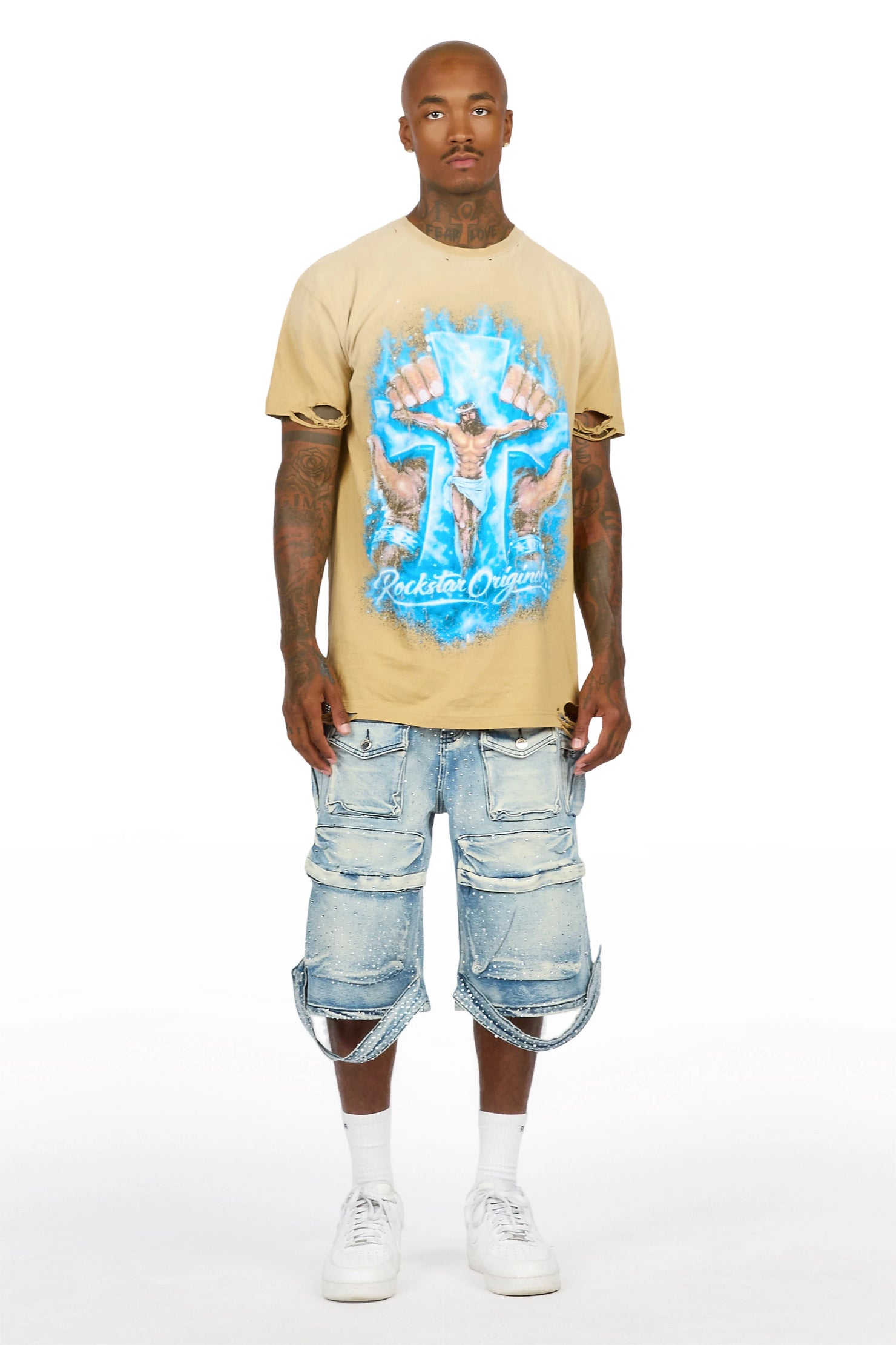 Keoni Light Blue Rhinestone Denim Short