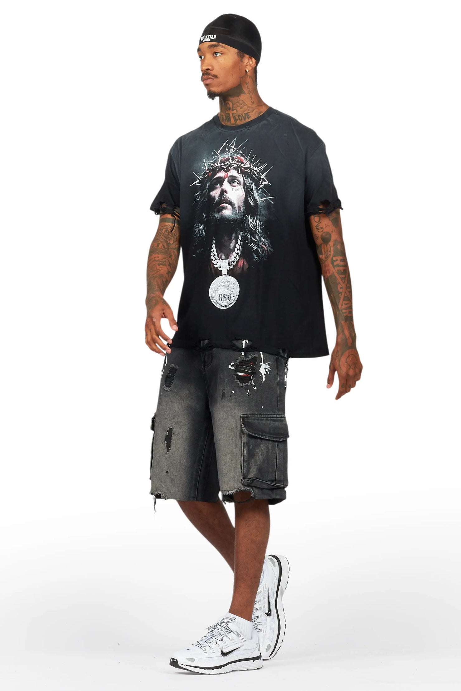 Amina Black T-Shirt/Denim Short Set