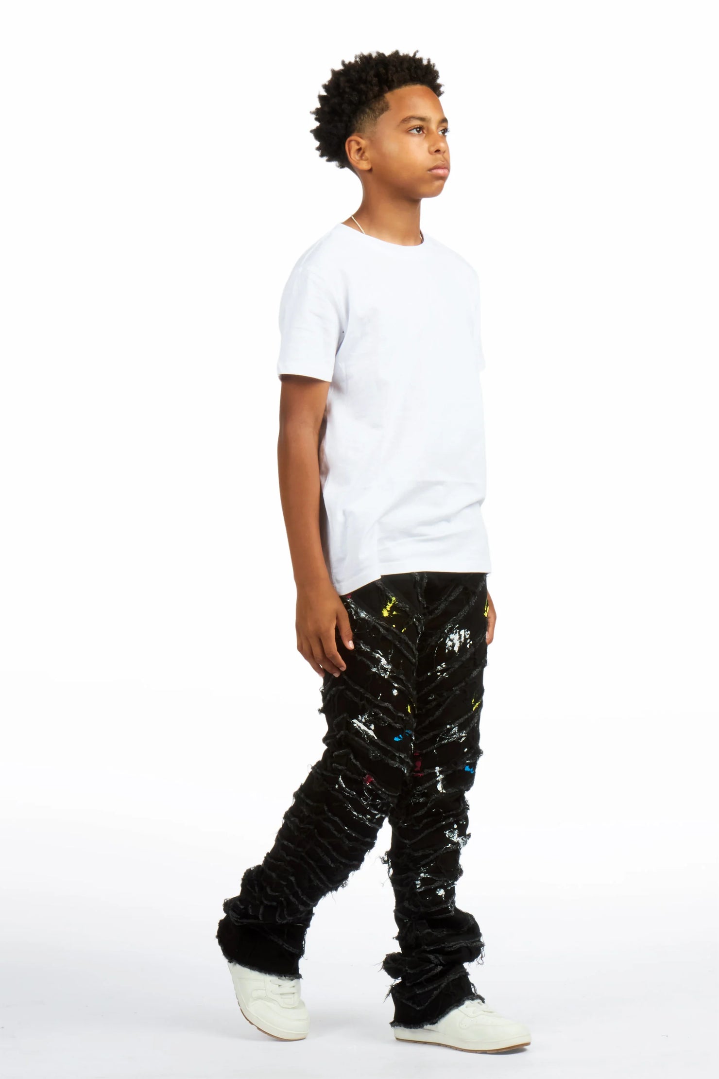 Boys Charly 2.0 Black Stacked Painter Flare Jean