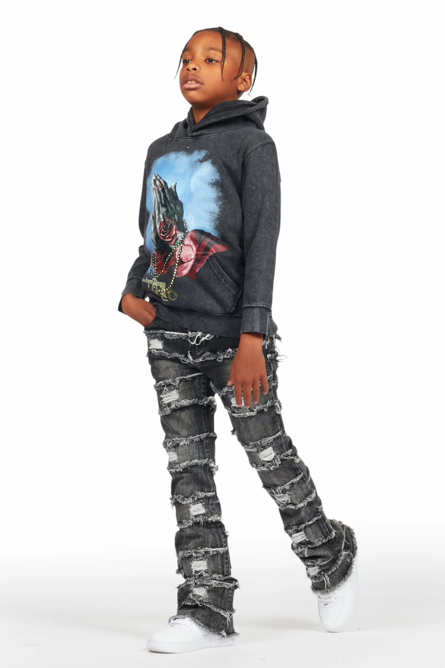 Boys Sten Black Stacked Flare Jean