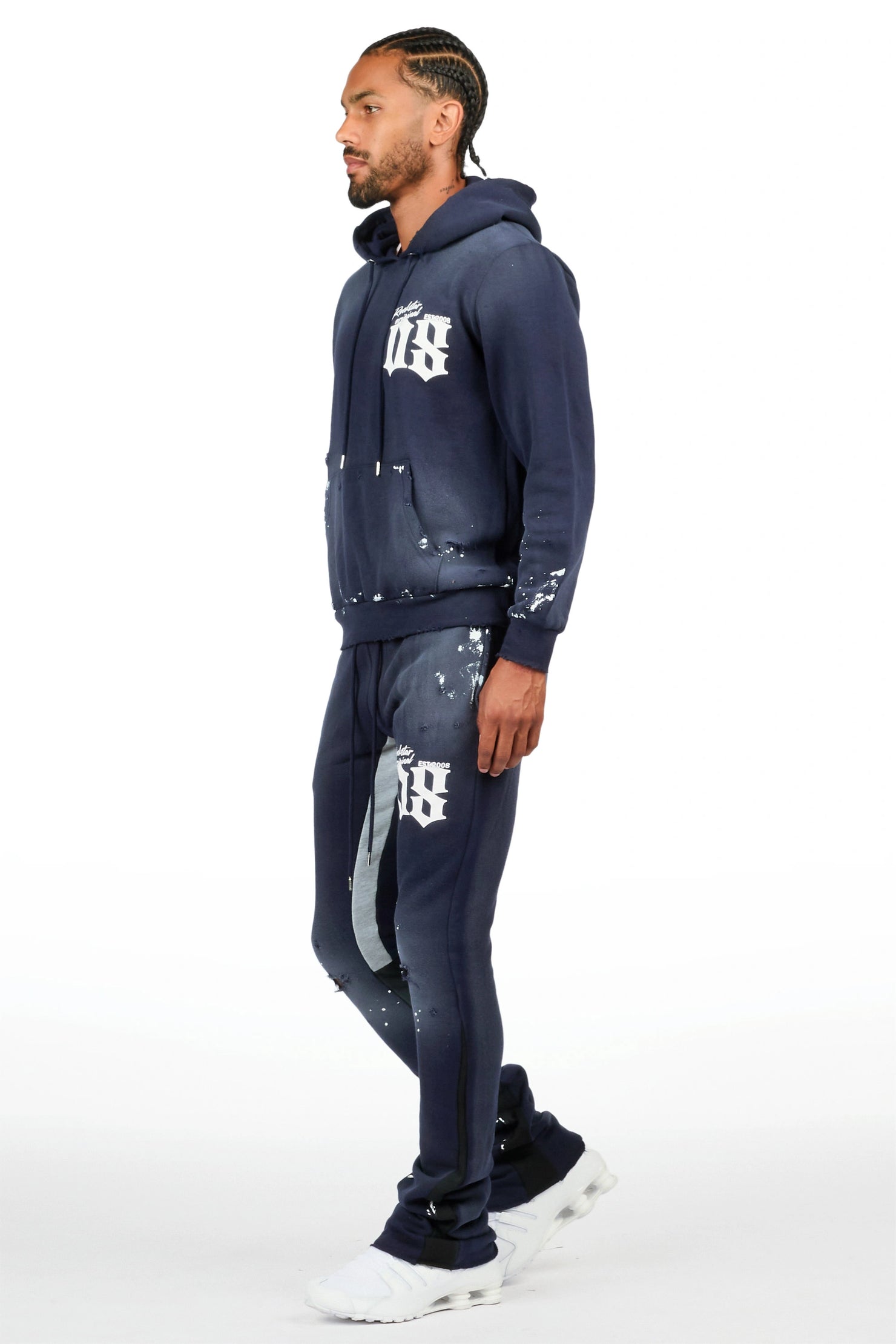 Cipher Navy Hoodie/Stacked Flare Pant Track Set