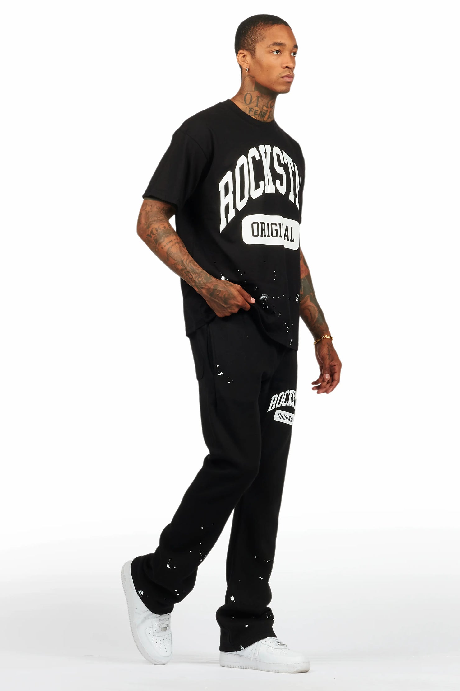 Rainer Black T-Shirt/Stacked Track Pant Set