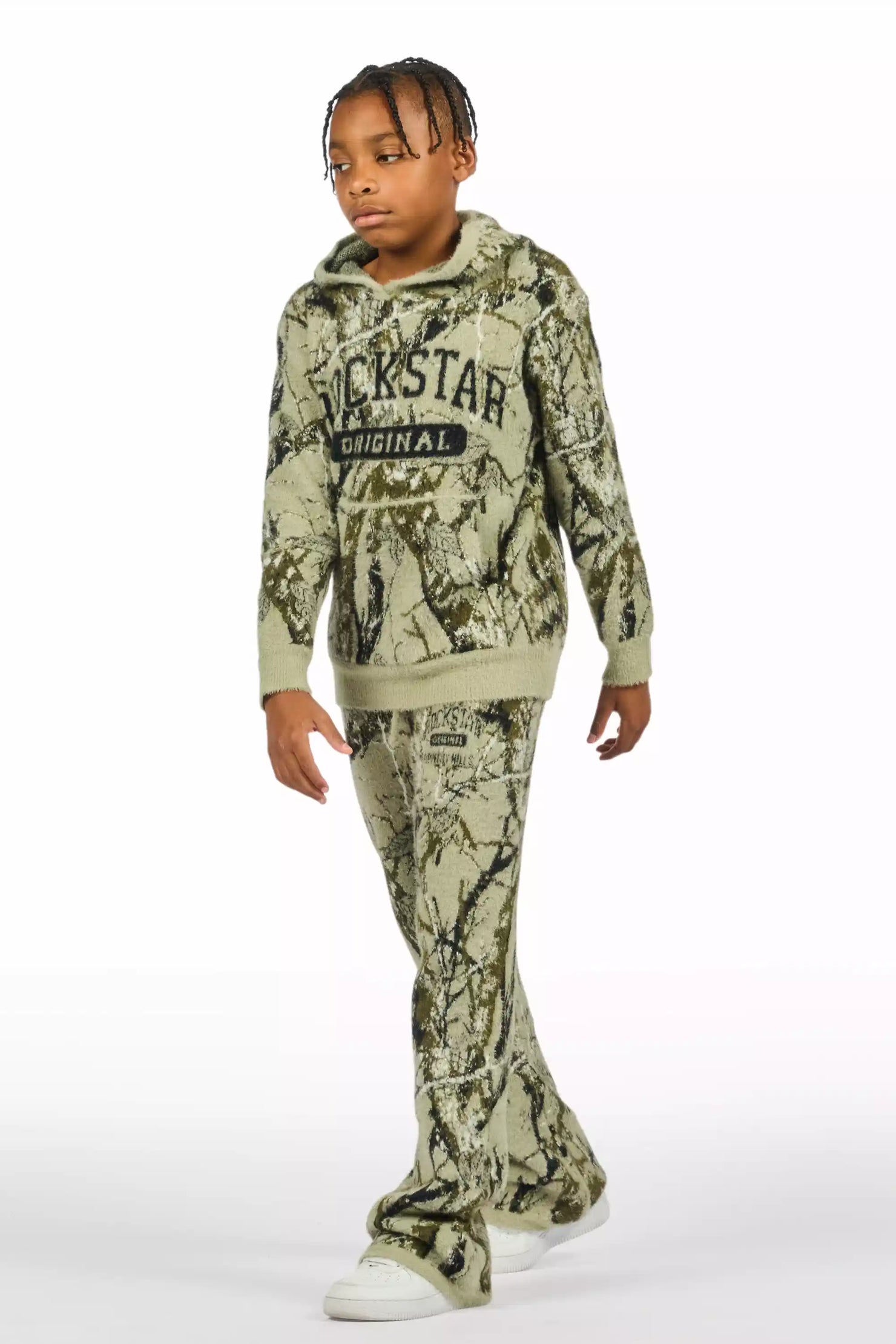 Boys Member Tree Camo Stacked Flare Knitted Mohair Track Set