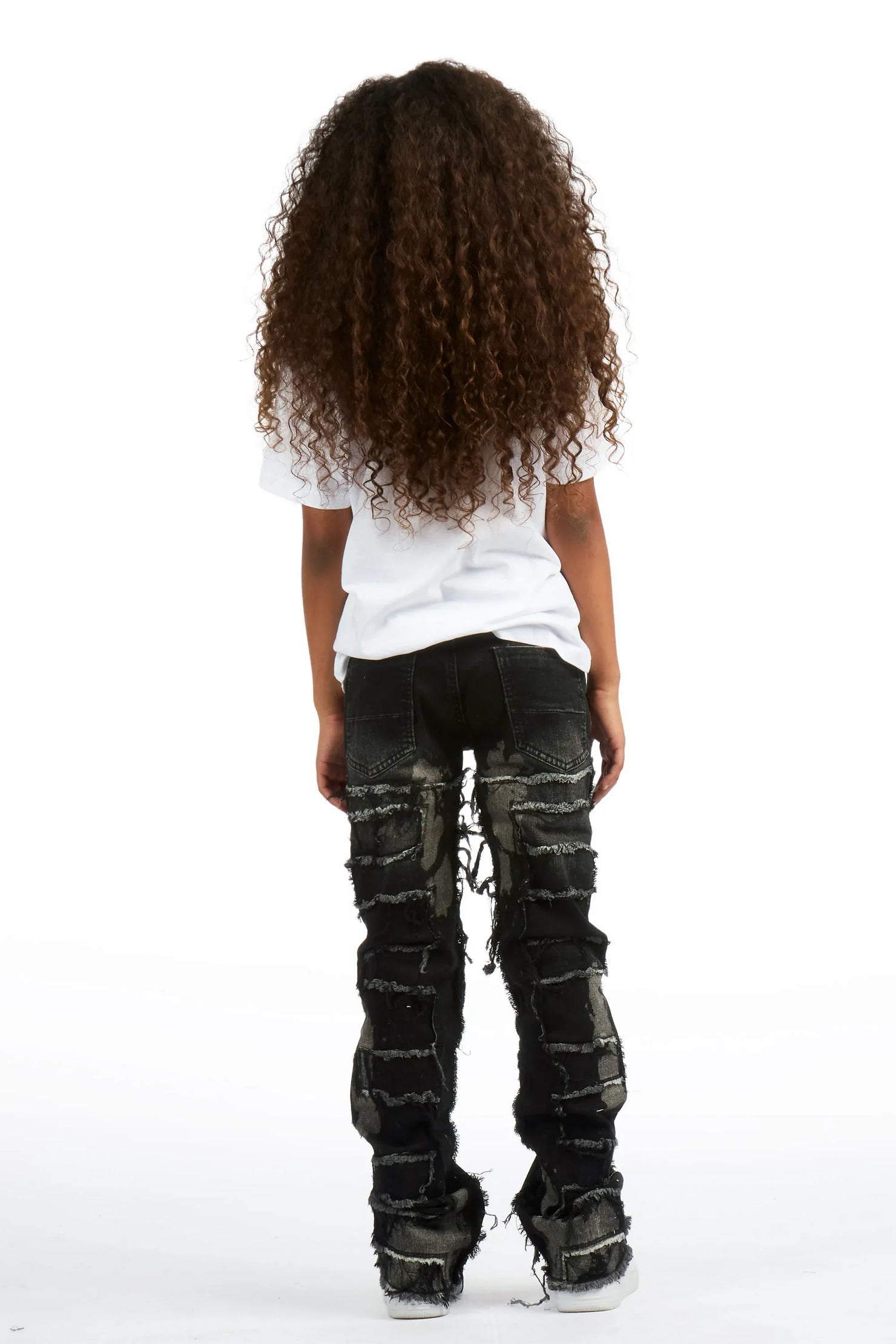 Girls Bannie Black/Pink Stacked Painter Flare Jean