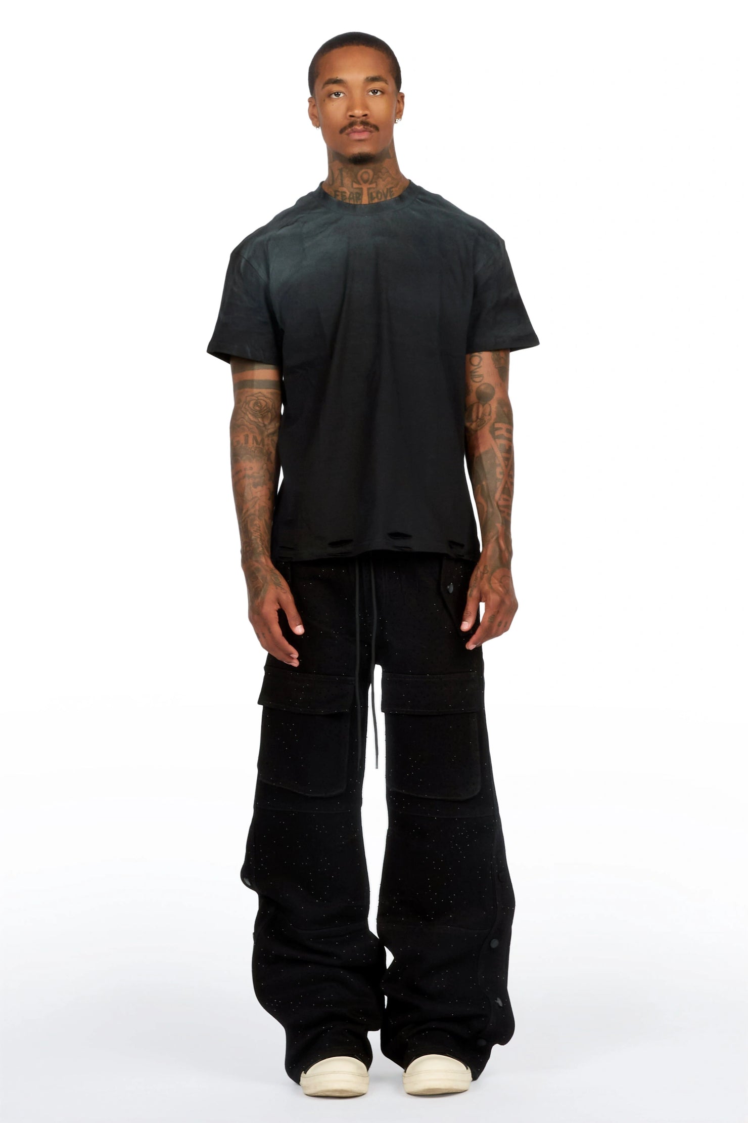 Yuri Black Rhinestone Baggy Fit Jean