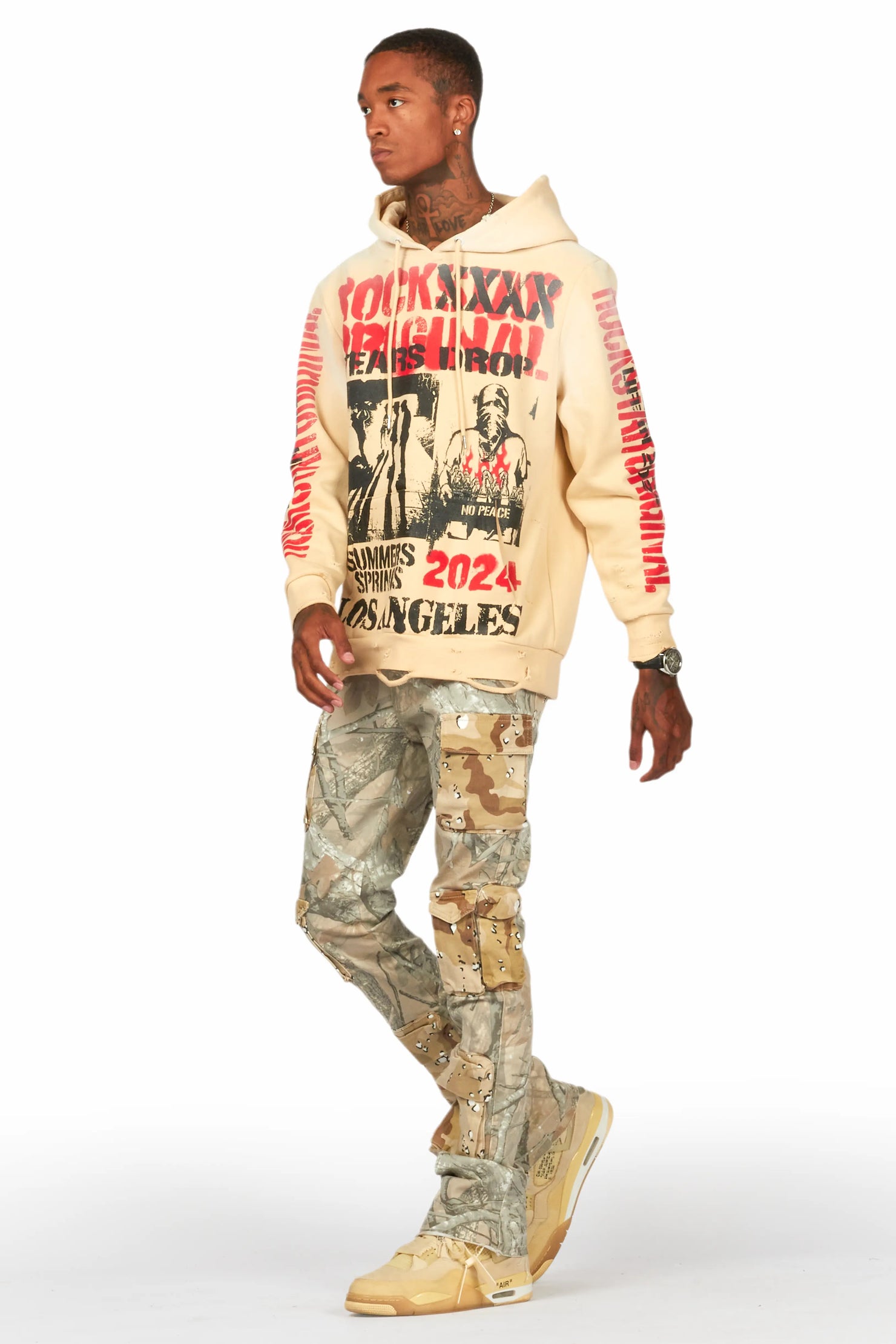 Yves Tree Camo Stacked Flare Cargo Jean