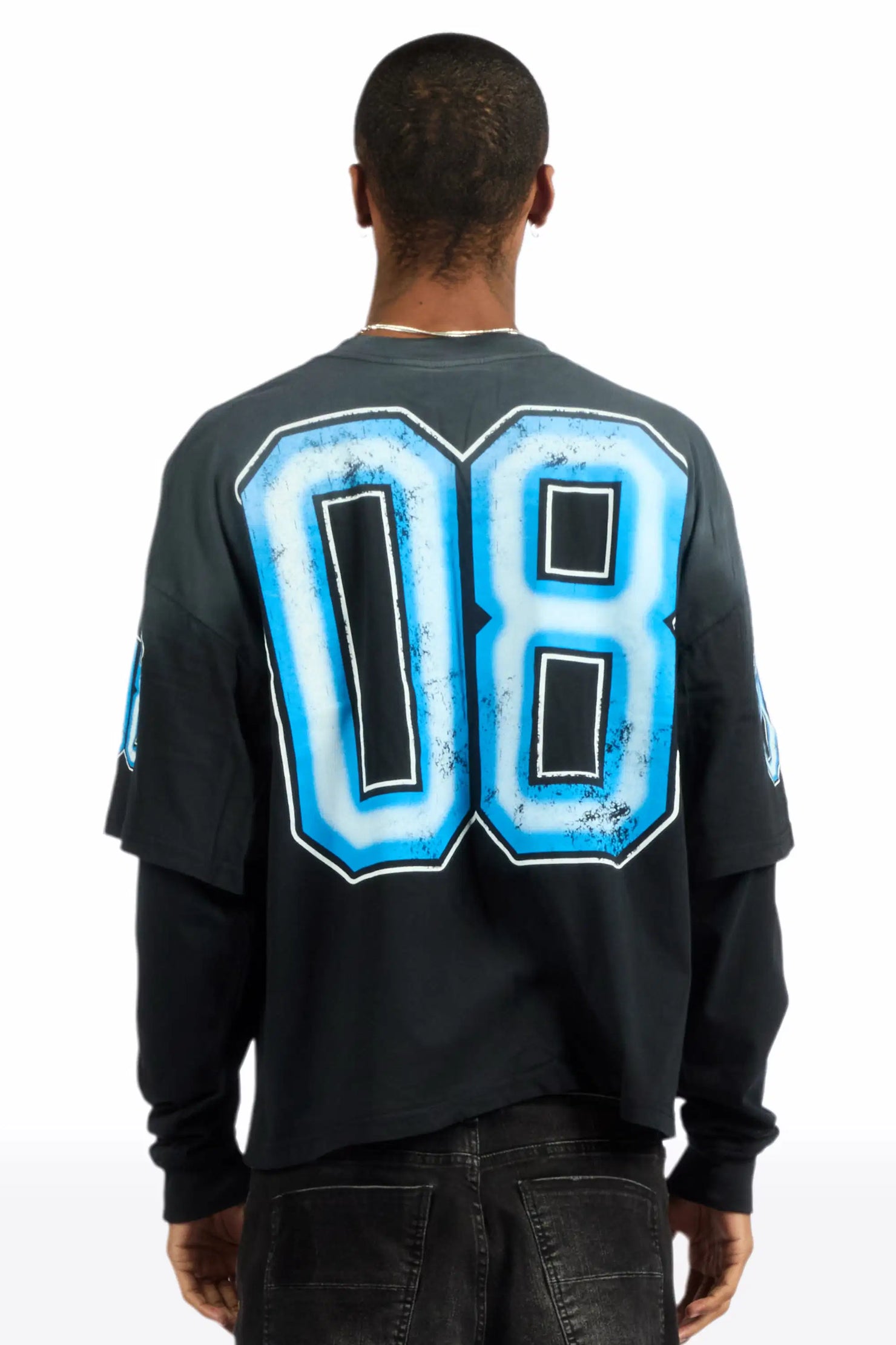 Fields Black/Blue Double Layer Long Sleeve Graphic T-Shirt