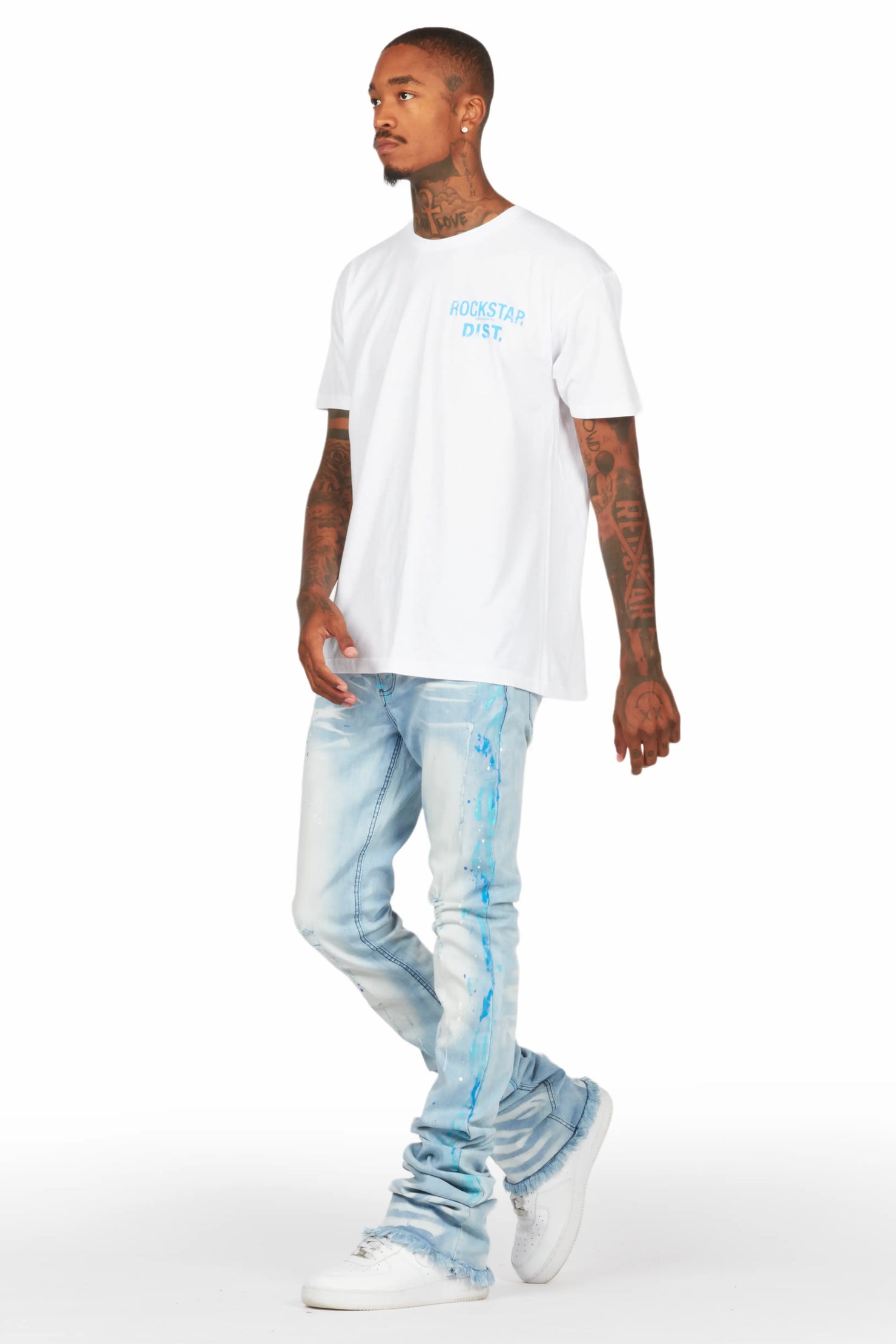 Lake White/Blue T-Shirt/Super Stacked Flare Jean Set