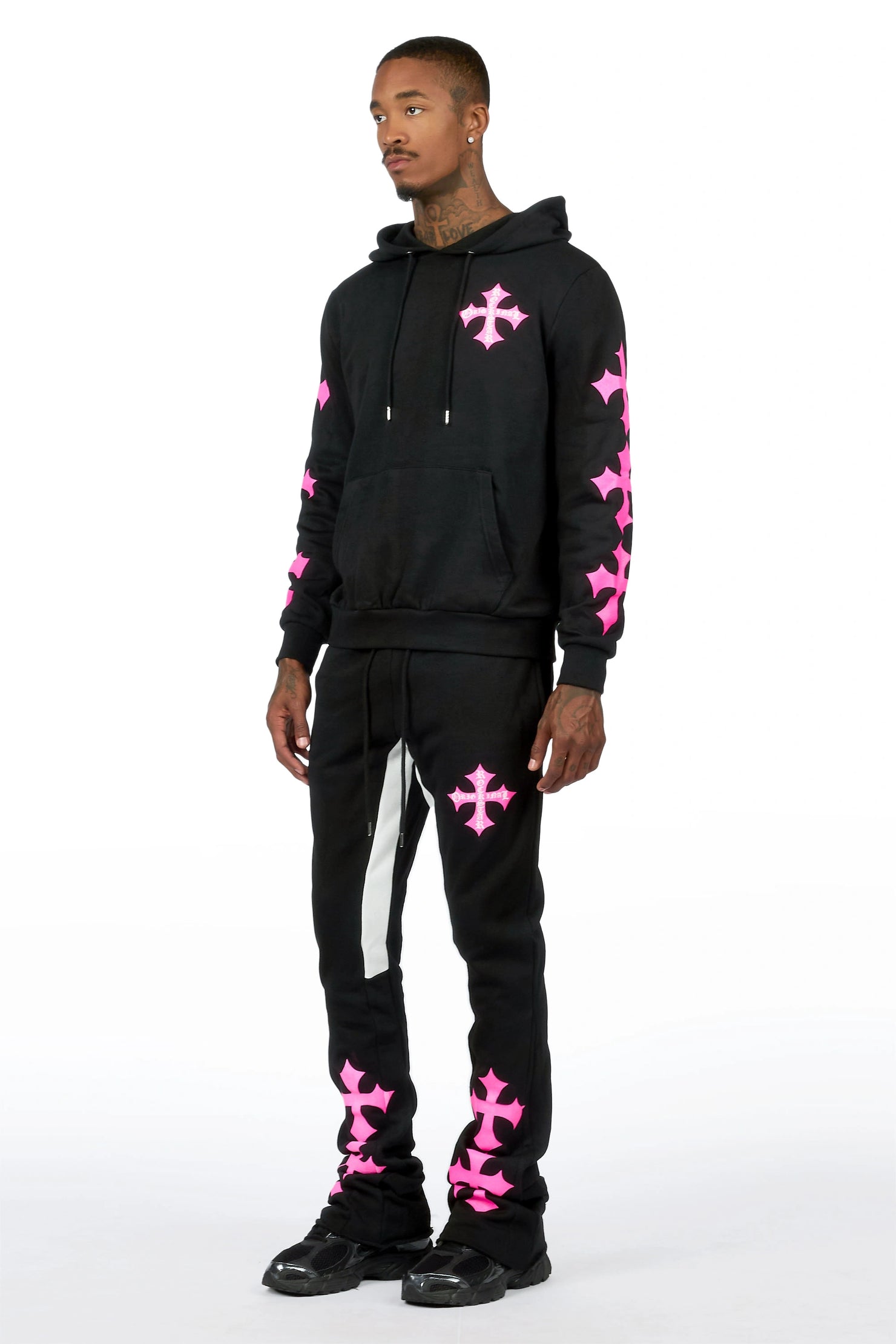Slaydr Black/Pink Hoodie/Stacked Flare Track Set