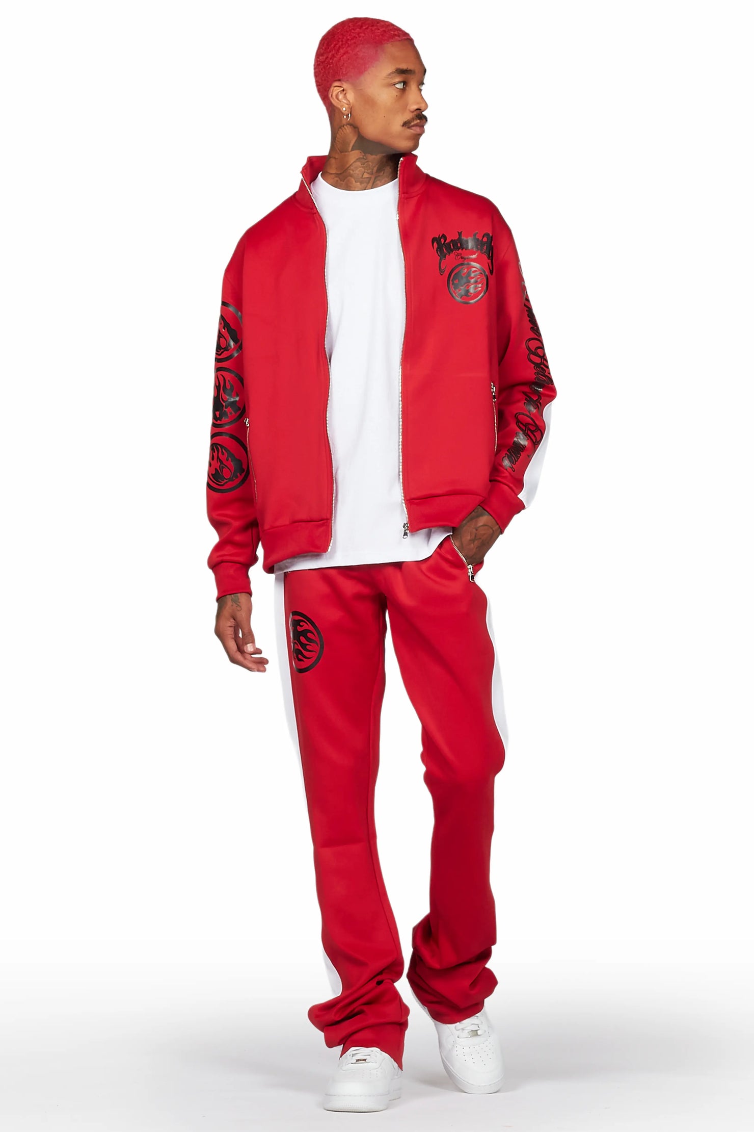 Yarden Red Tricot Super Stacked Flare Track Set