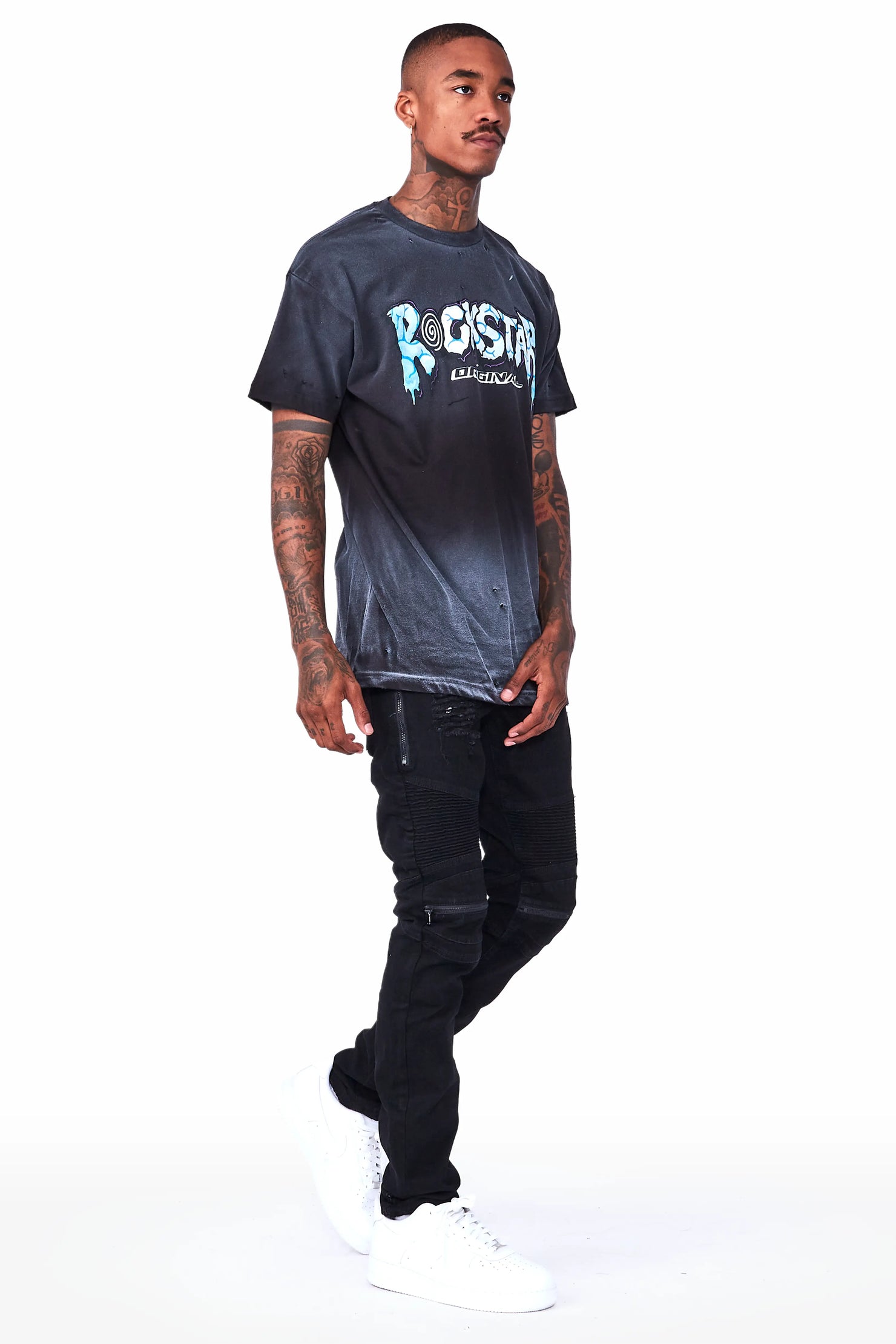 Bk Signature Biker / Zipper Knee Jean- Black