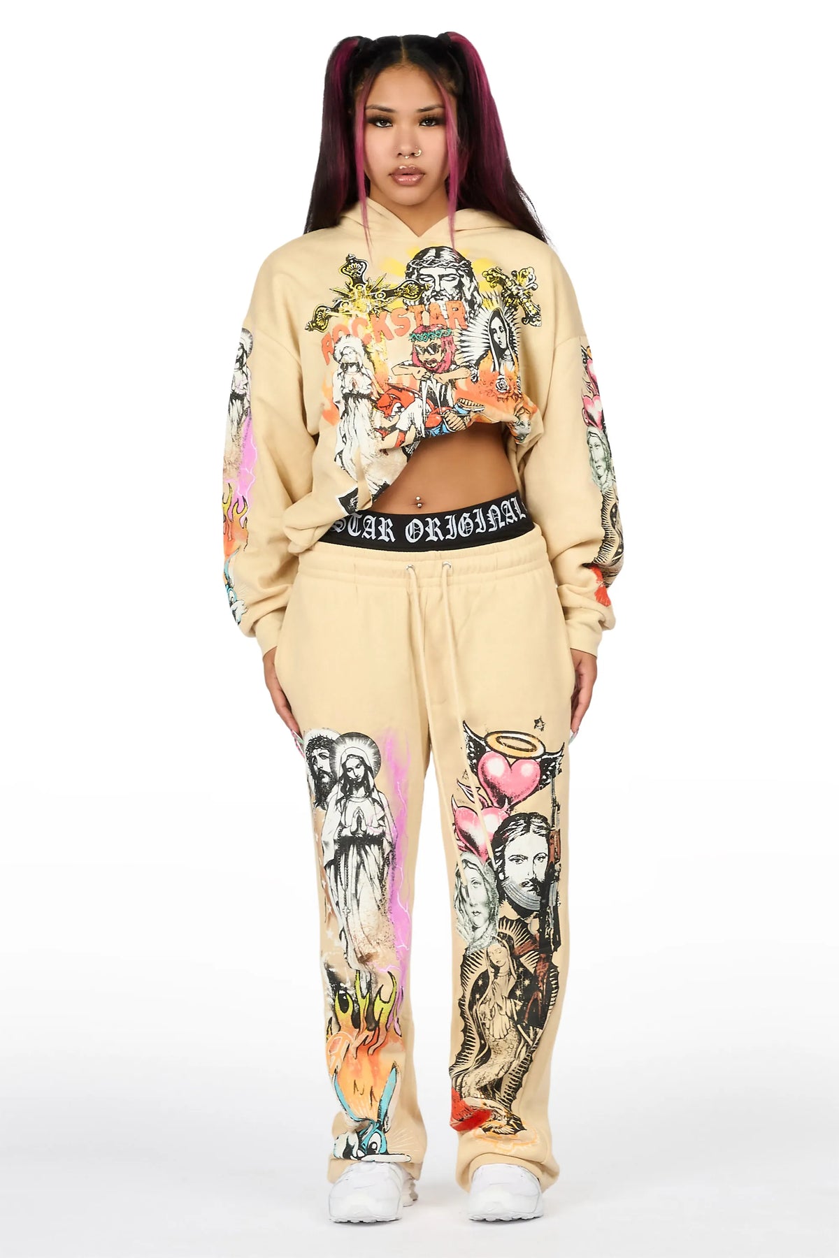 Obscura Beige Graphic Baggy Fit Track Set