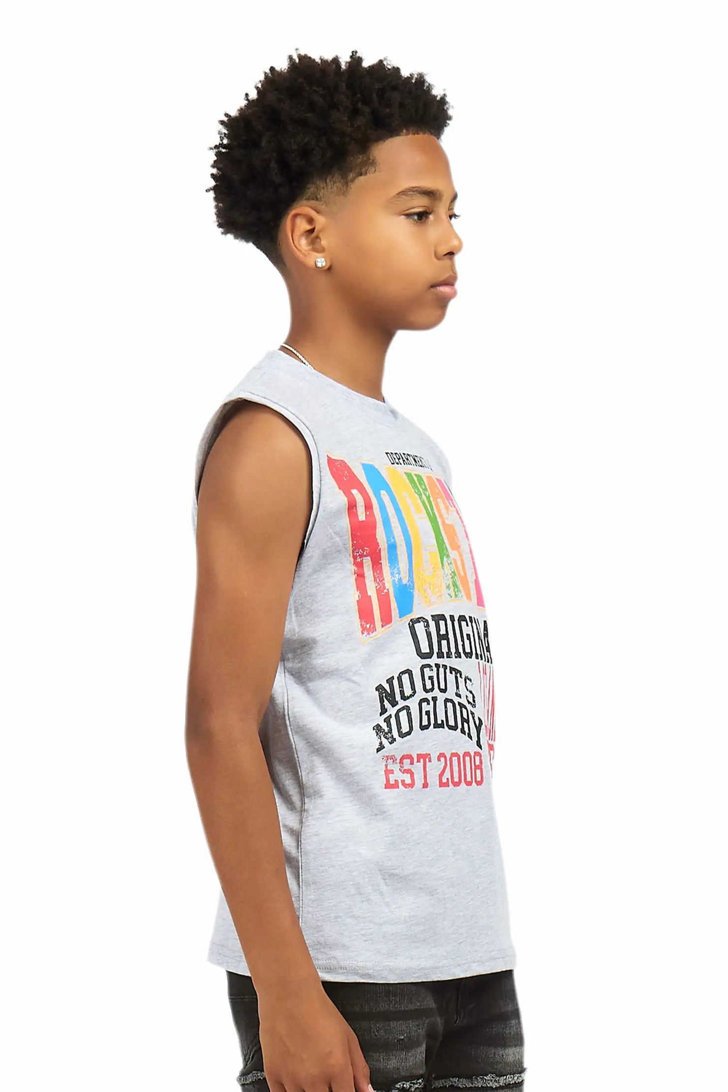 Boys Keen Heather Grey Cut Off Graphic T-Shirt