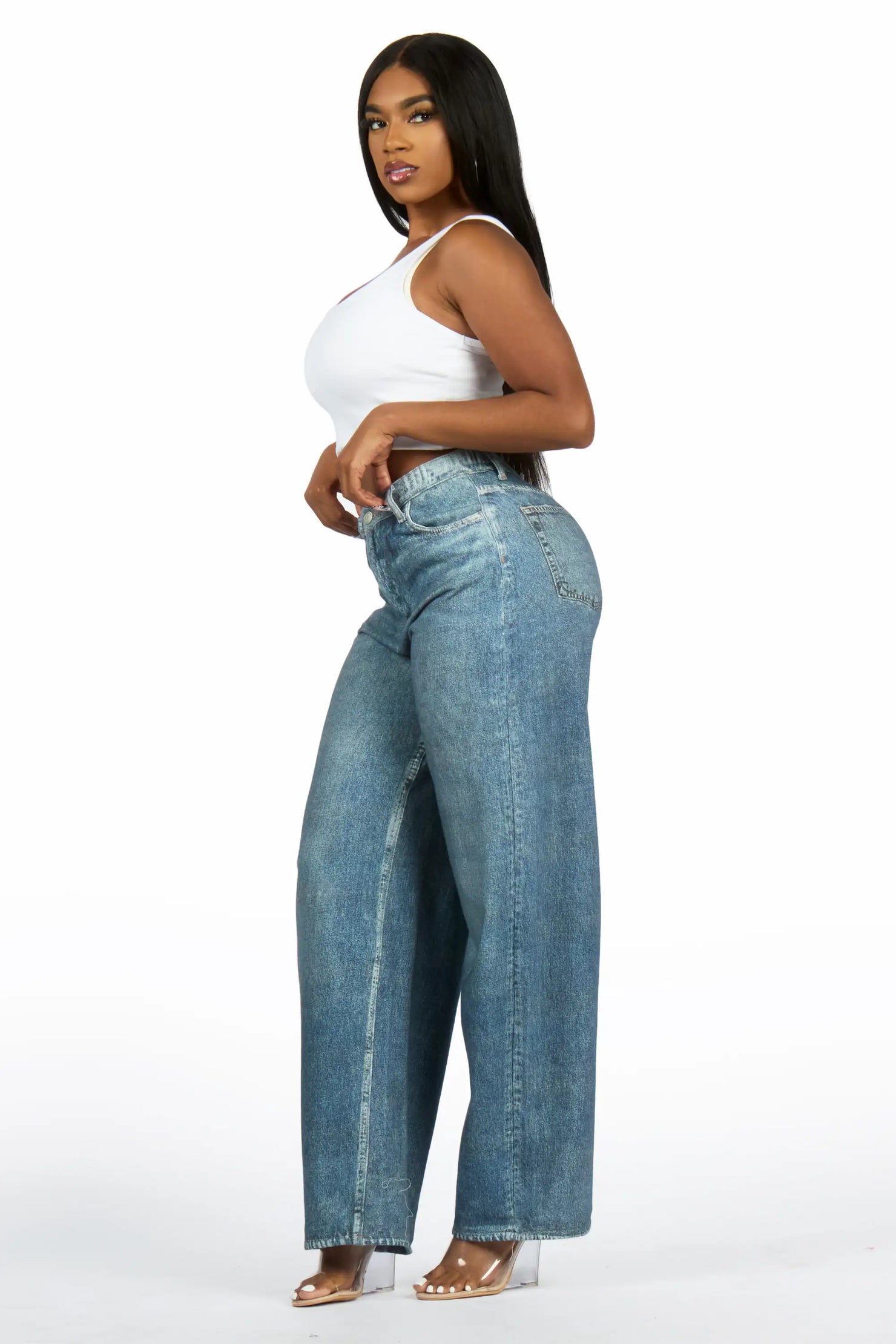 Kasai Med. Wash Denim Print Stretch Terry Sweatpant Jean