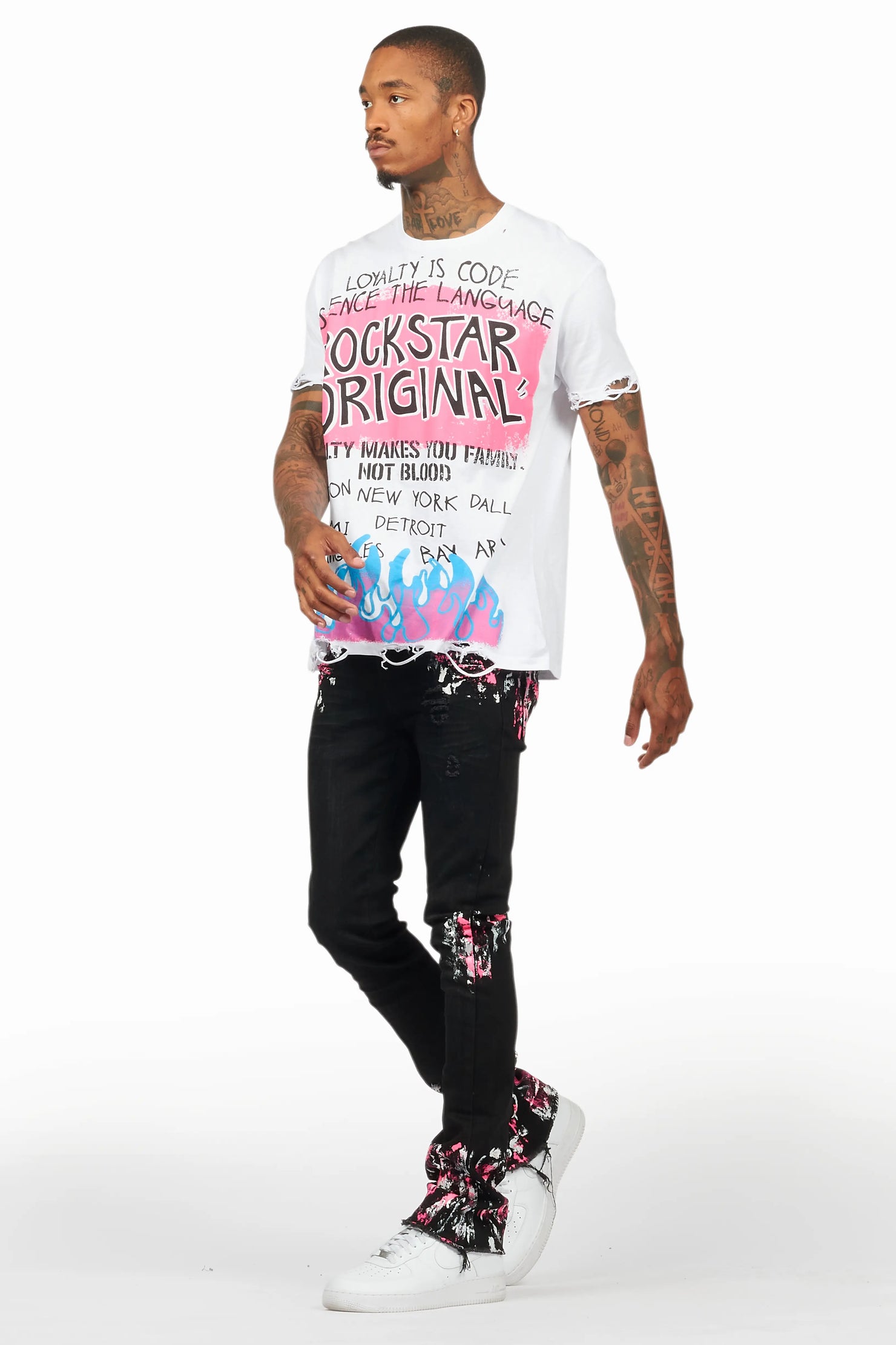 Kodak Black/Pink Painter Stacked Flare Jean