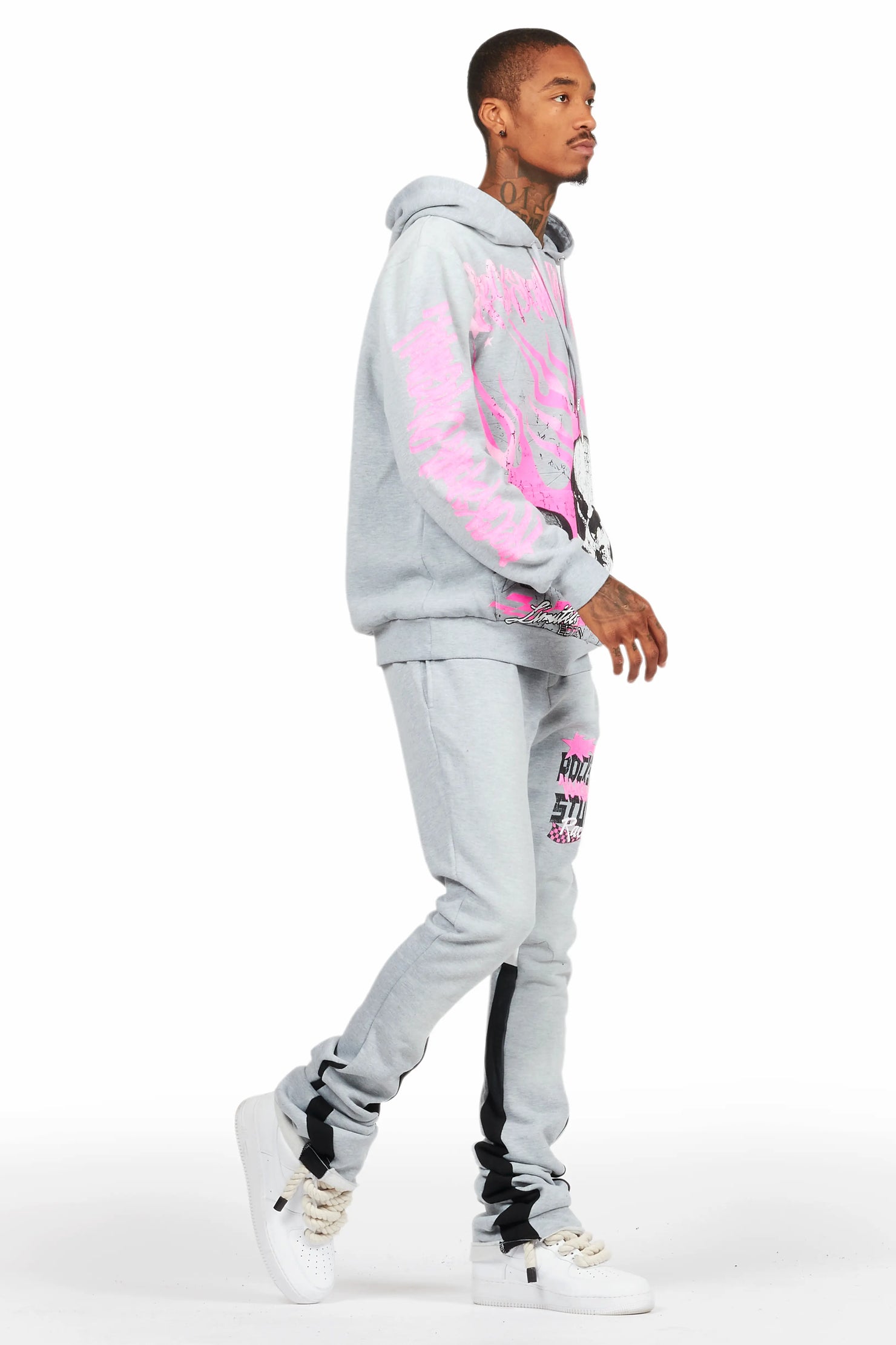 Anneso Heather Grey Super Stacked Hoodie Track Set
