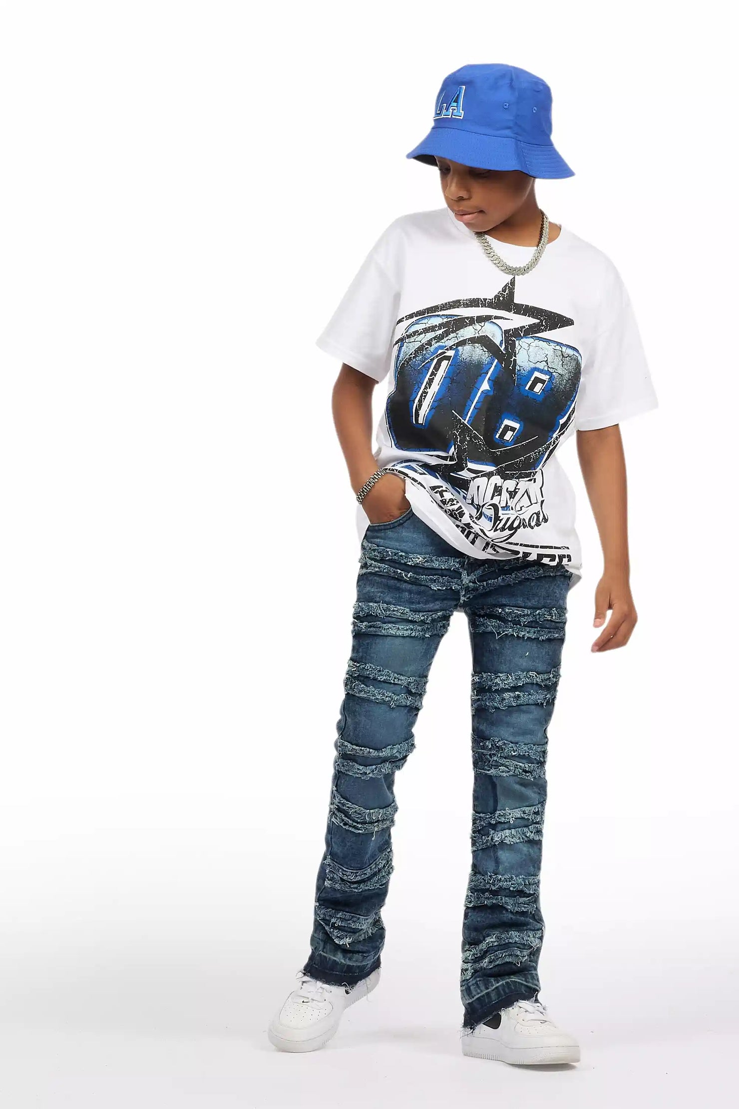 Boys Kastell White/Blue Graphic T-Shirt