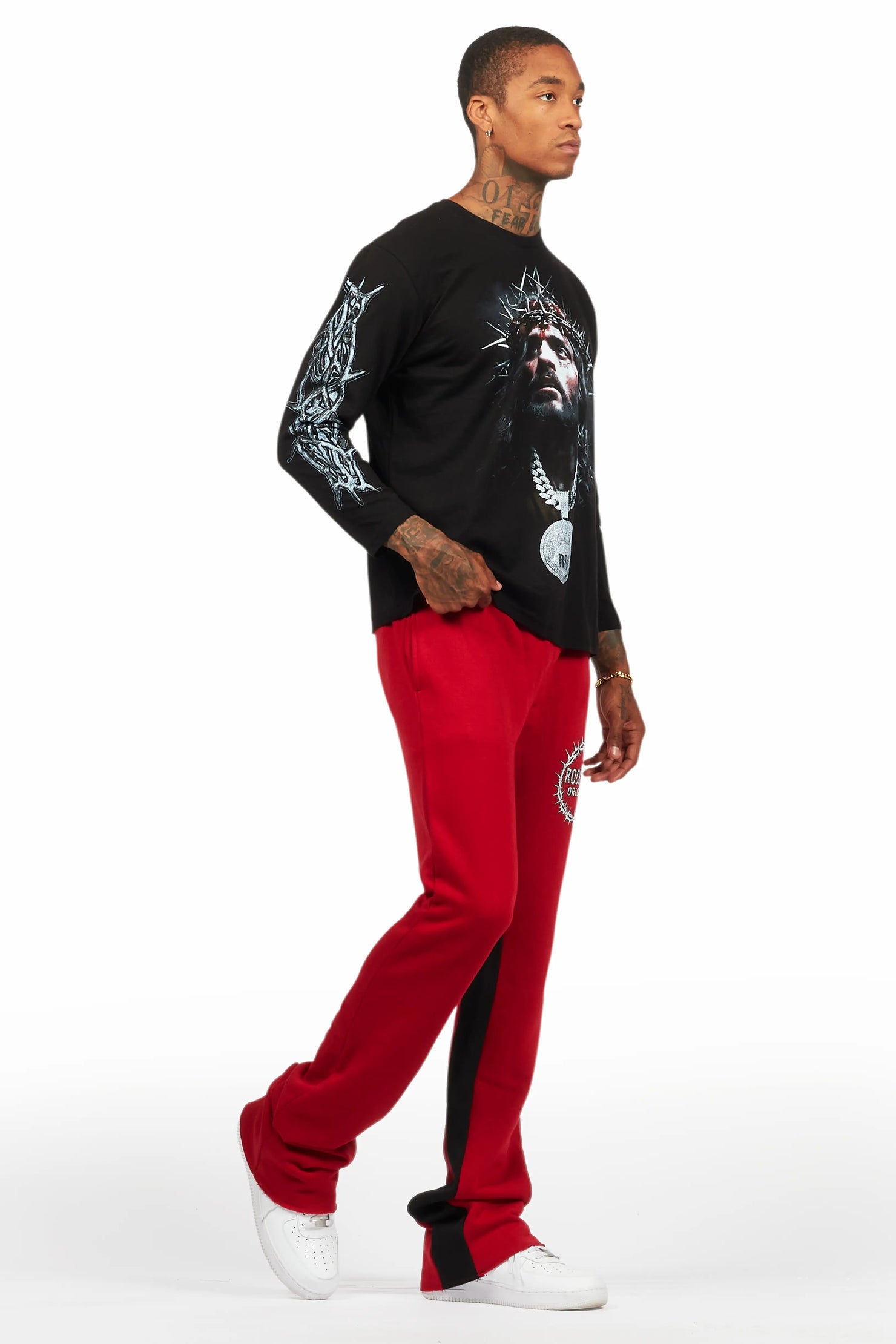 Amina Black/Burgundy Long Sleeve T-Shirt/Baggy Pant Set