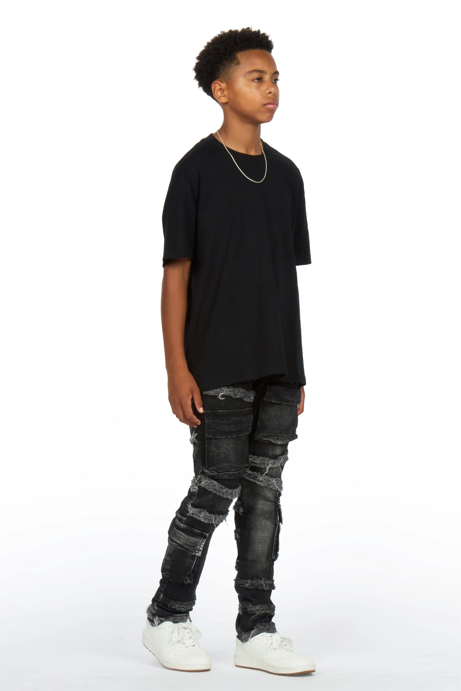 Boys Yves Jet Black Slim Cargo Jean