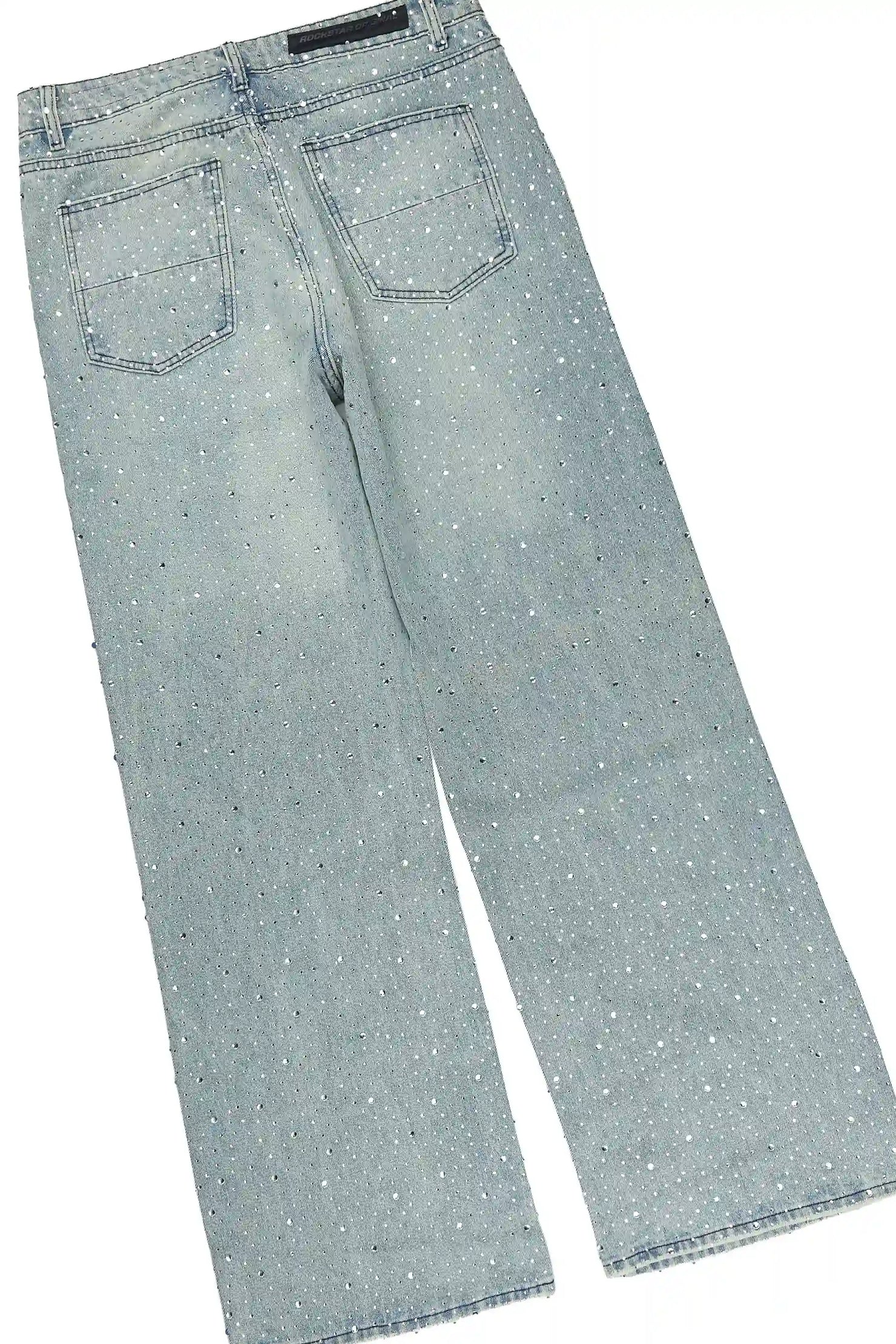Discolite Tint Blue Rhinestone Denim Jacket/Baggy Jean Set