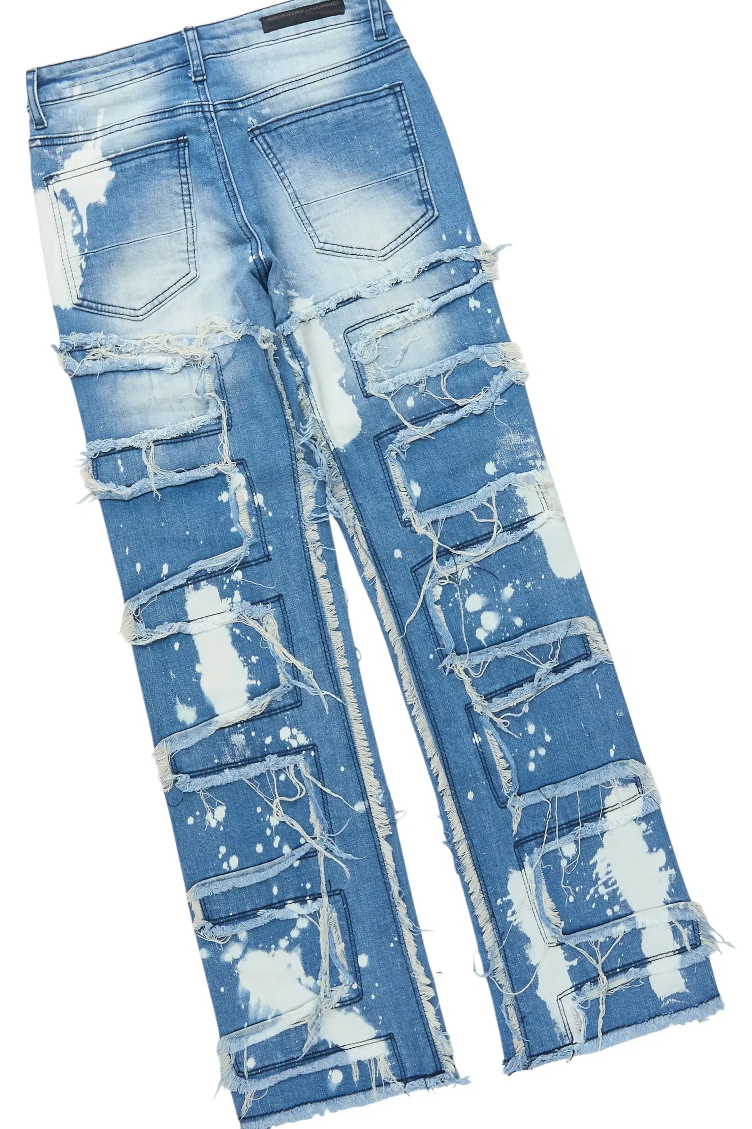 Boys Roeland White Long Sleeve T-Shirt & Laban Blue Bleach Stacked Flare Jean Set