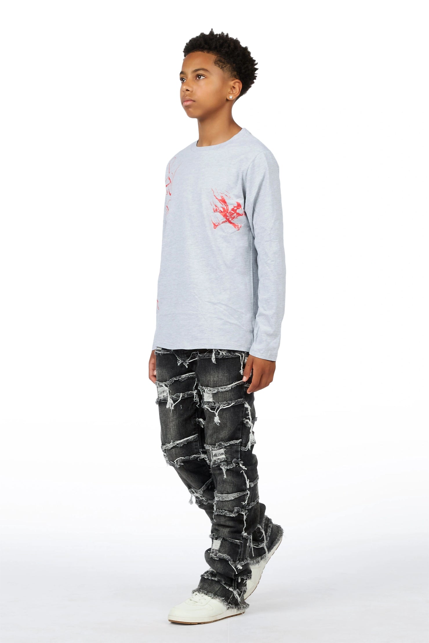 Boys Cobain Grey/Black T-Shirt Stacked Jean Set