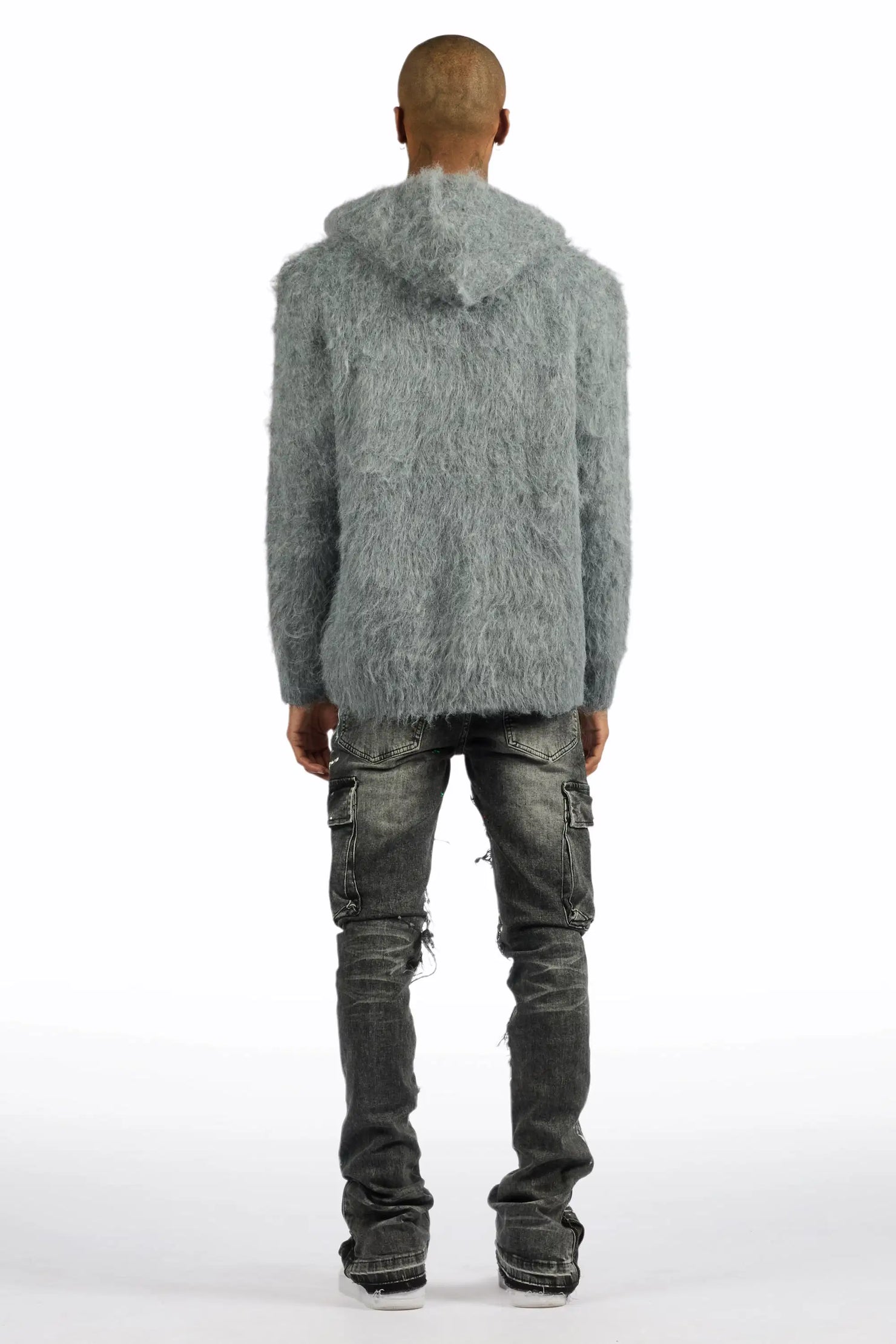 Andros Grey/Dark Grey Mohair Hoodie/Stacked Flare Jean Set