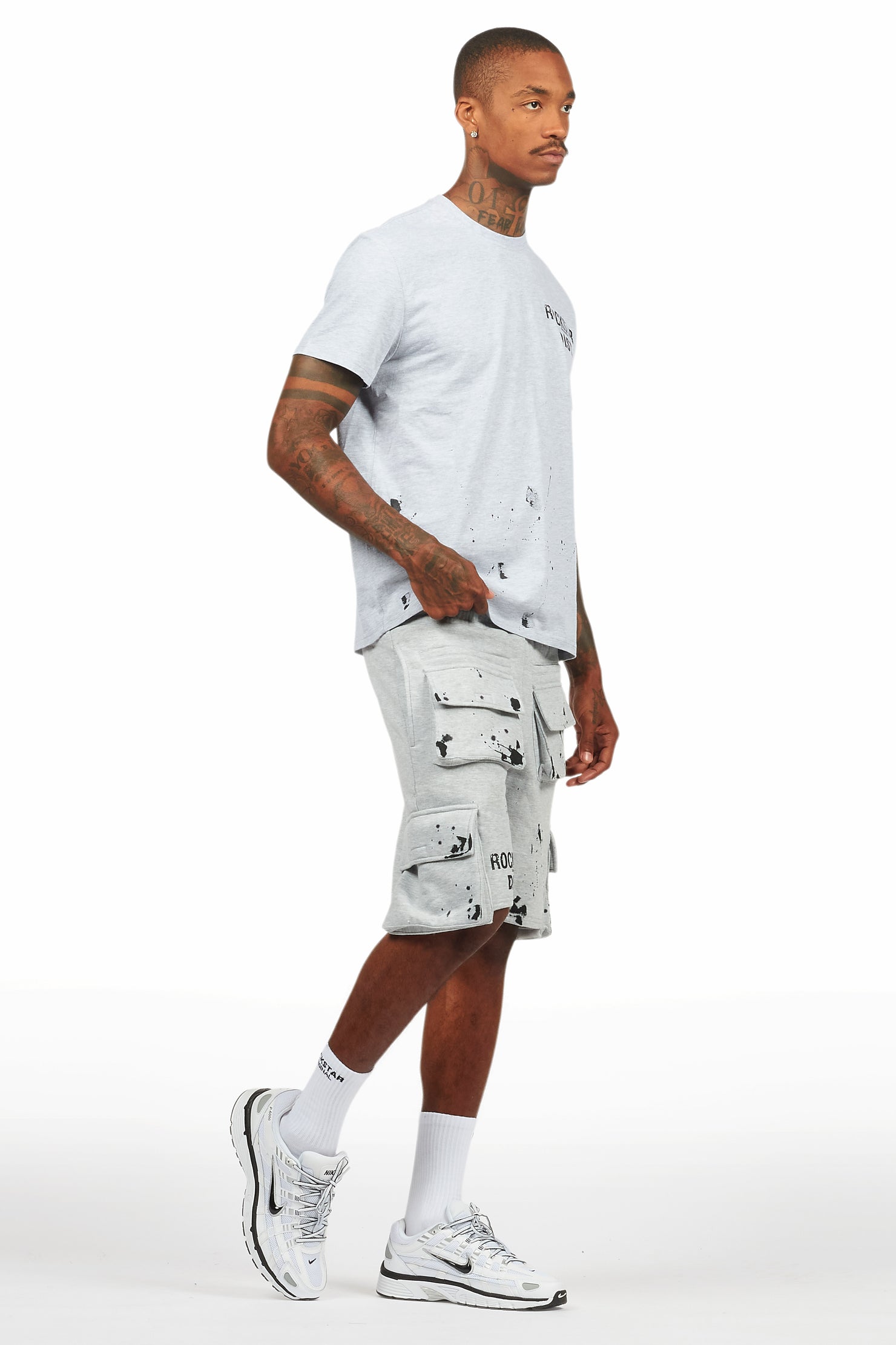 Raffer Heather Grey/Black T-Shirt Cargo Shorts Set