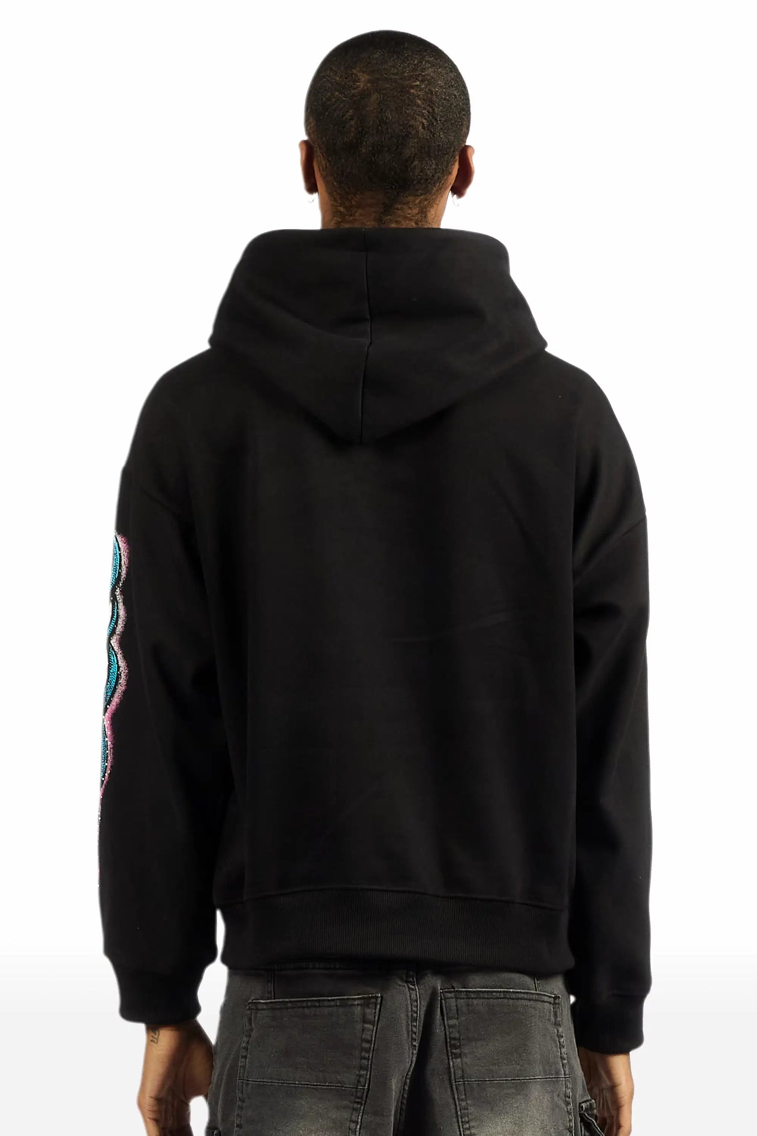Zhane Black Rhinestone Oversized Hoodie