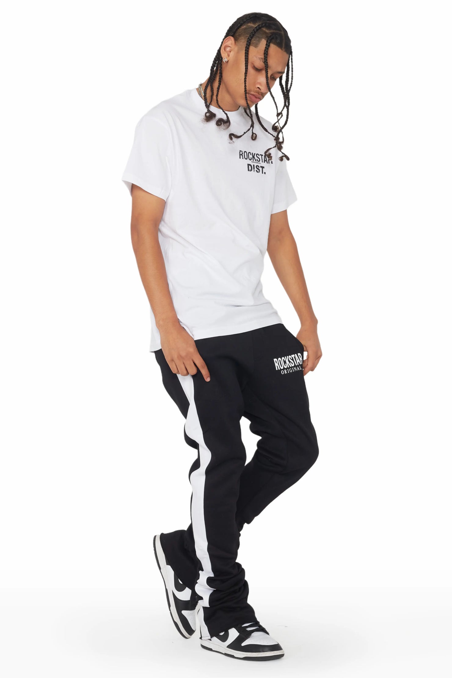 Leonel Black Stacked Flare Track Pant