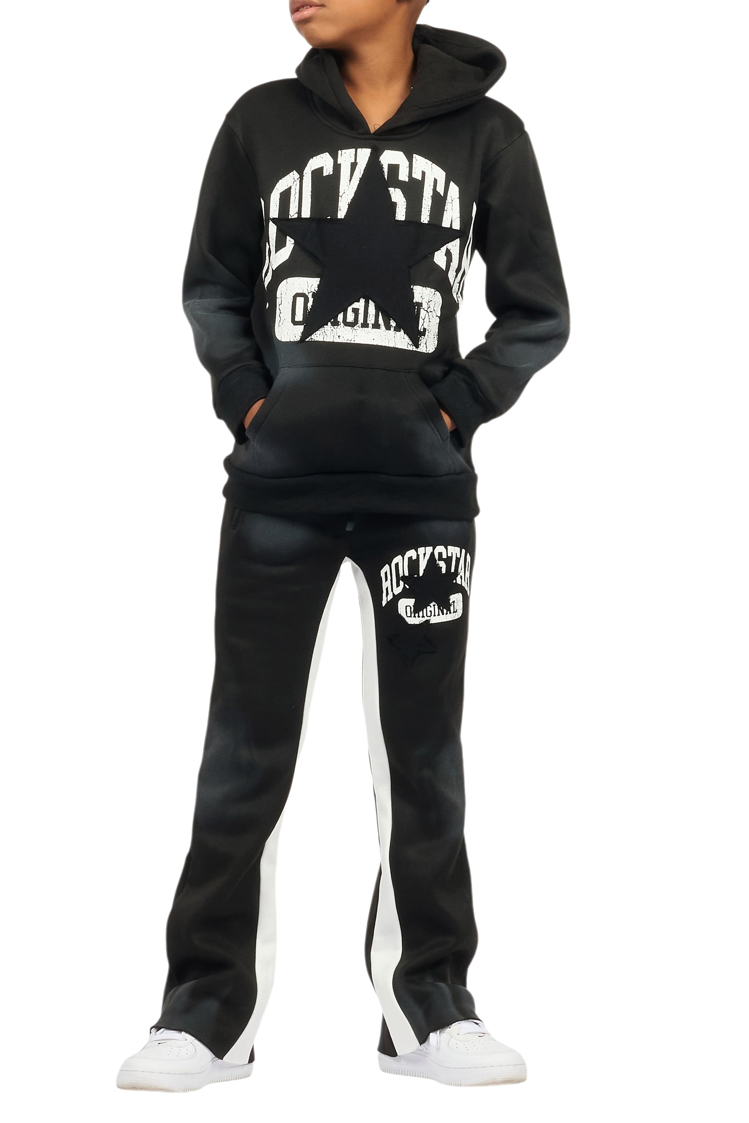 Boys Mallor Black/White Stacked Hoodie Track Set