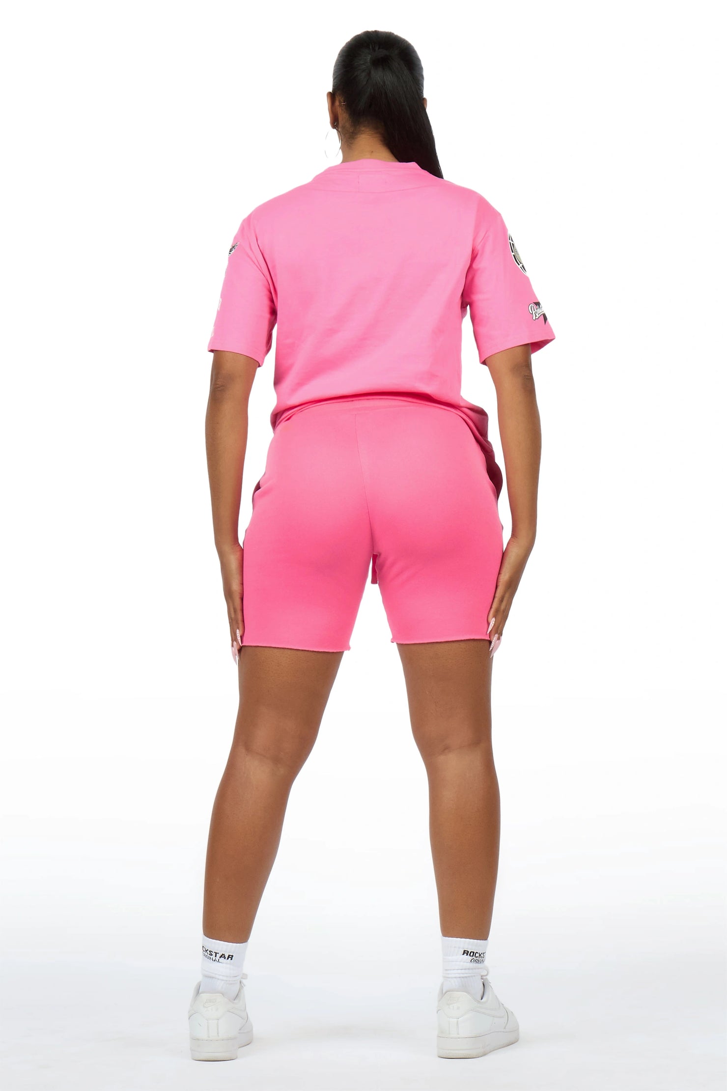 Kyesha Hot Pink Rhinestone T-Shirt Short Set