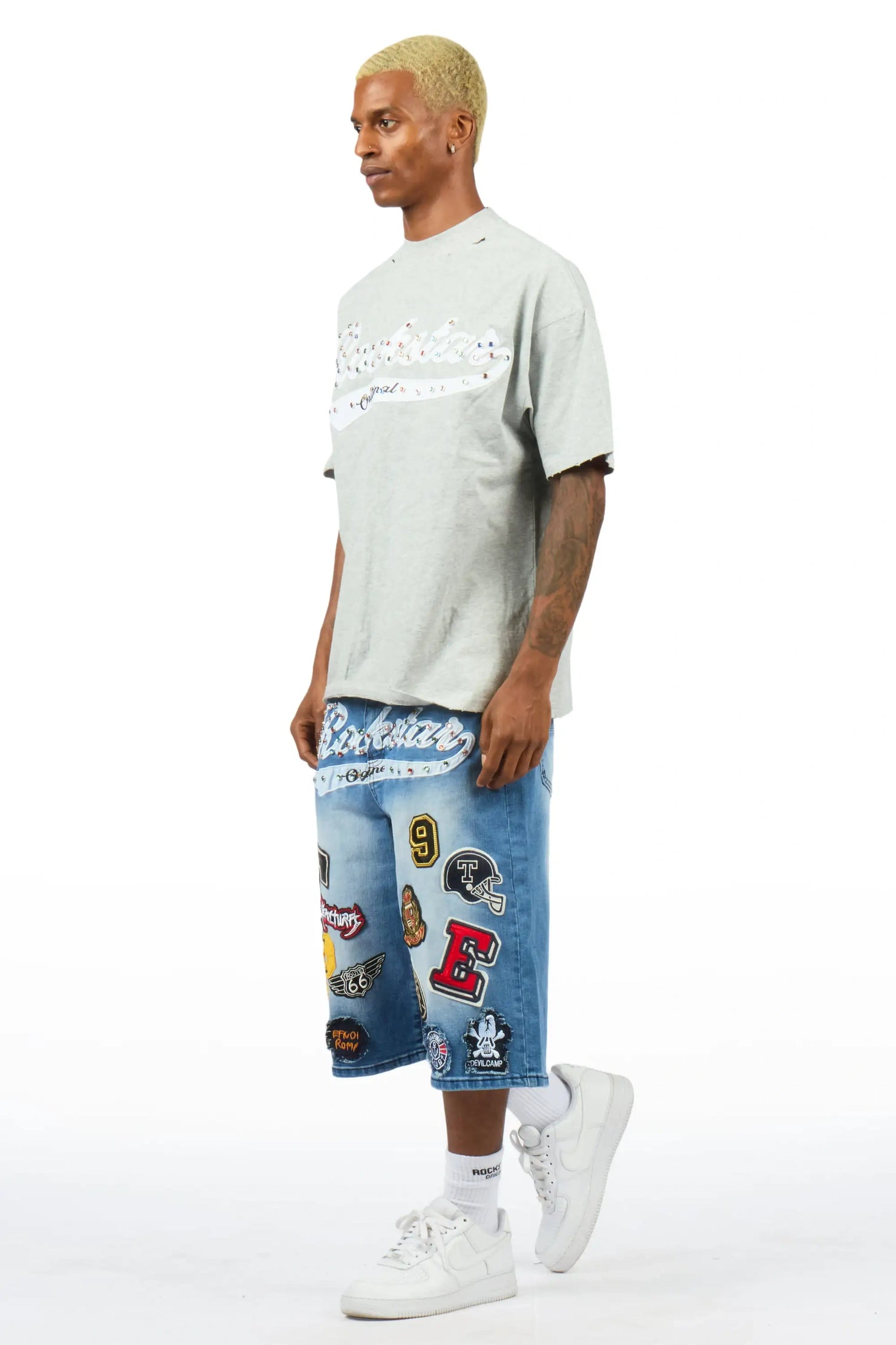 Bautista Blue Graphic T-Shirt Denim Jort Set