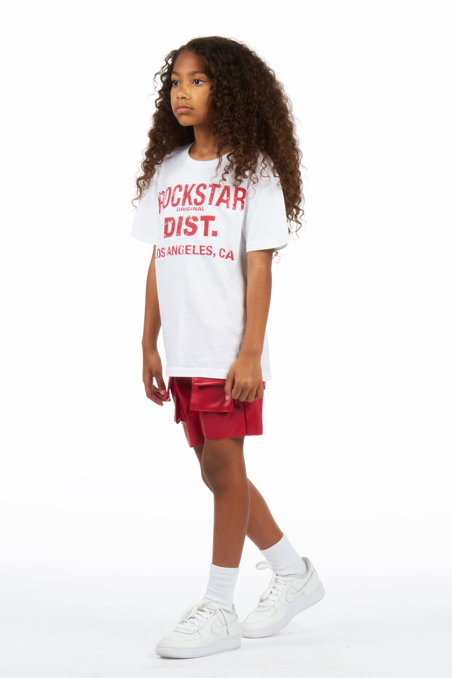 Girls Jakha Red T-Shirt Faux Leather Short Set
