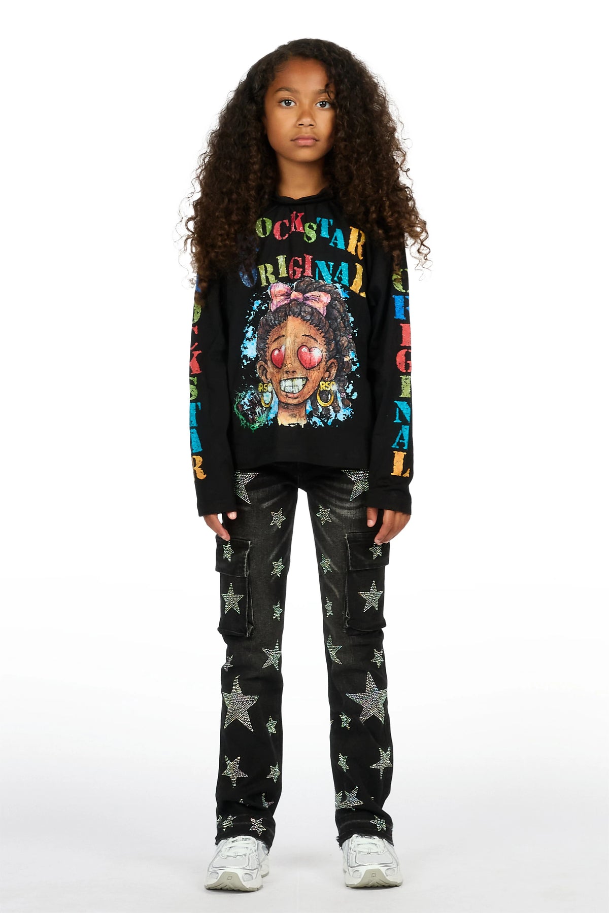Girls Kendrica Black Rhinestone Stacked Jean