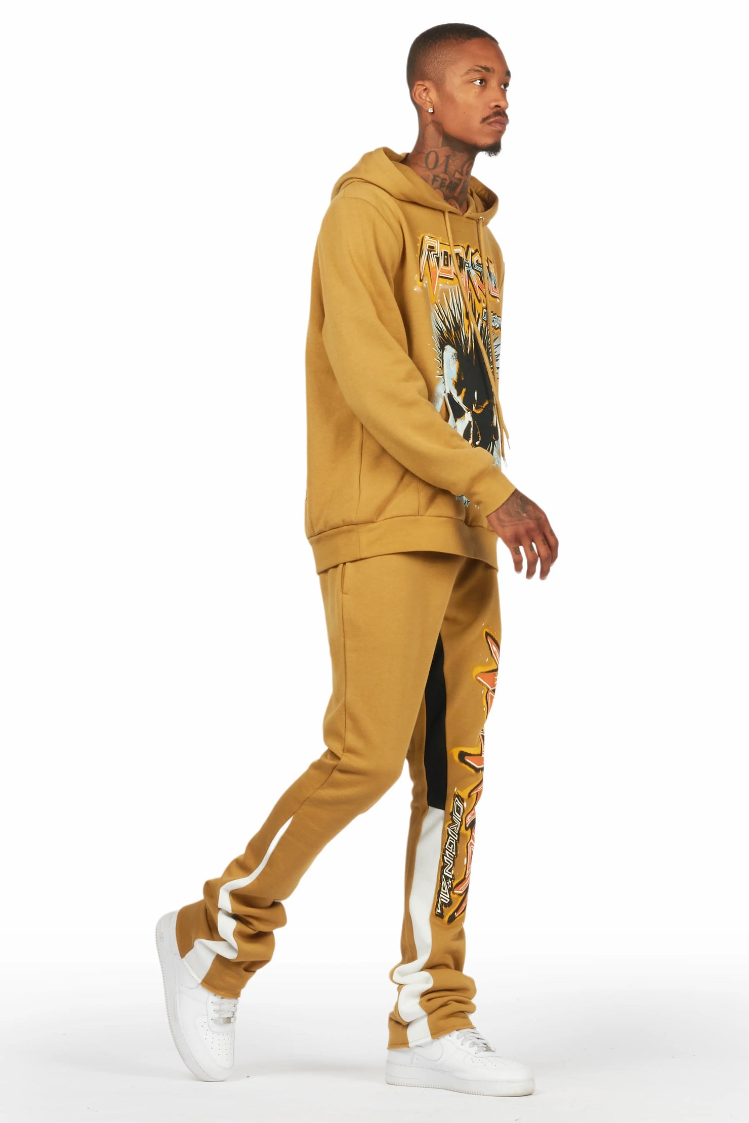 Obern Olive Graphic Hoodie/Stacked Flare Pant Track Set