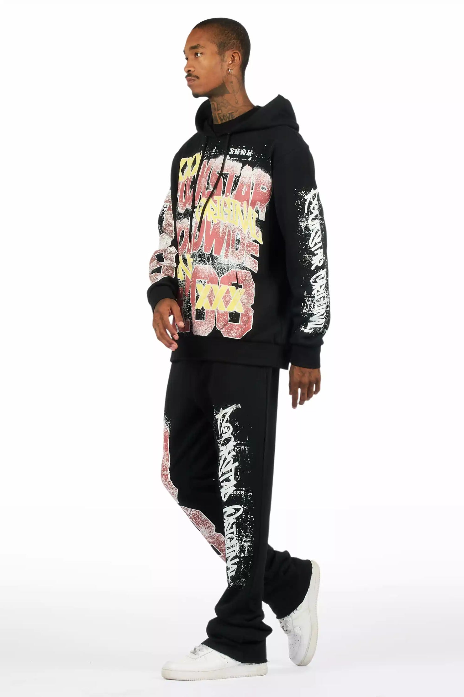 Parco Black Hoodie Stacked Track Set