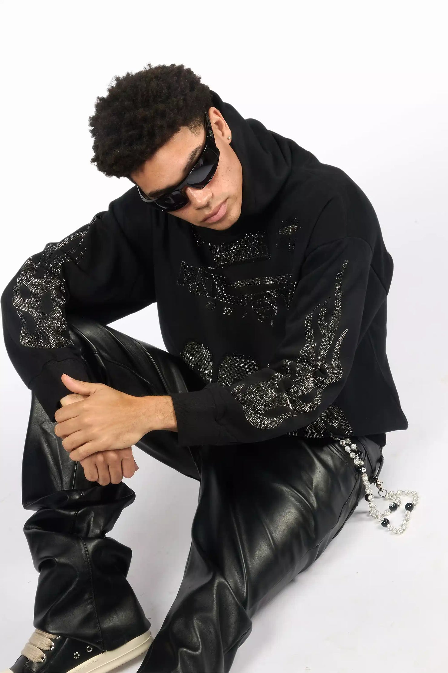 Ricky Black Super Stacked Faux Leather Pant