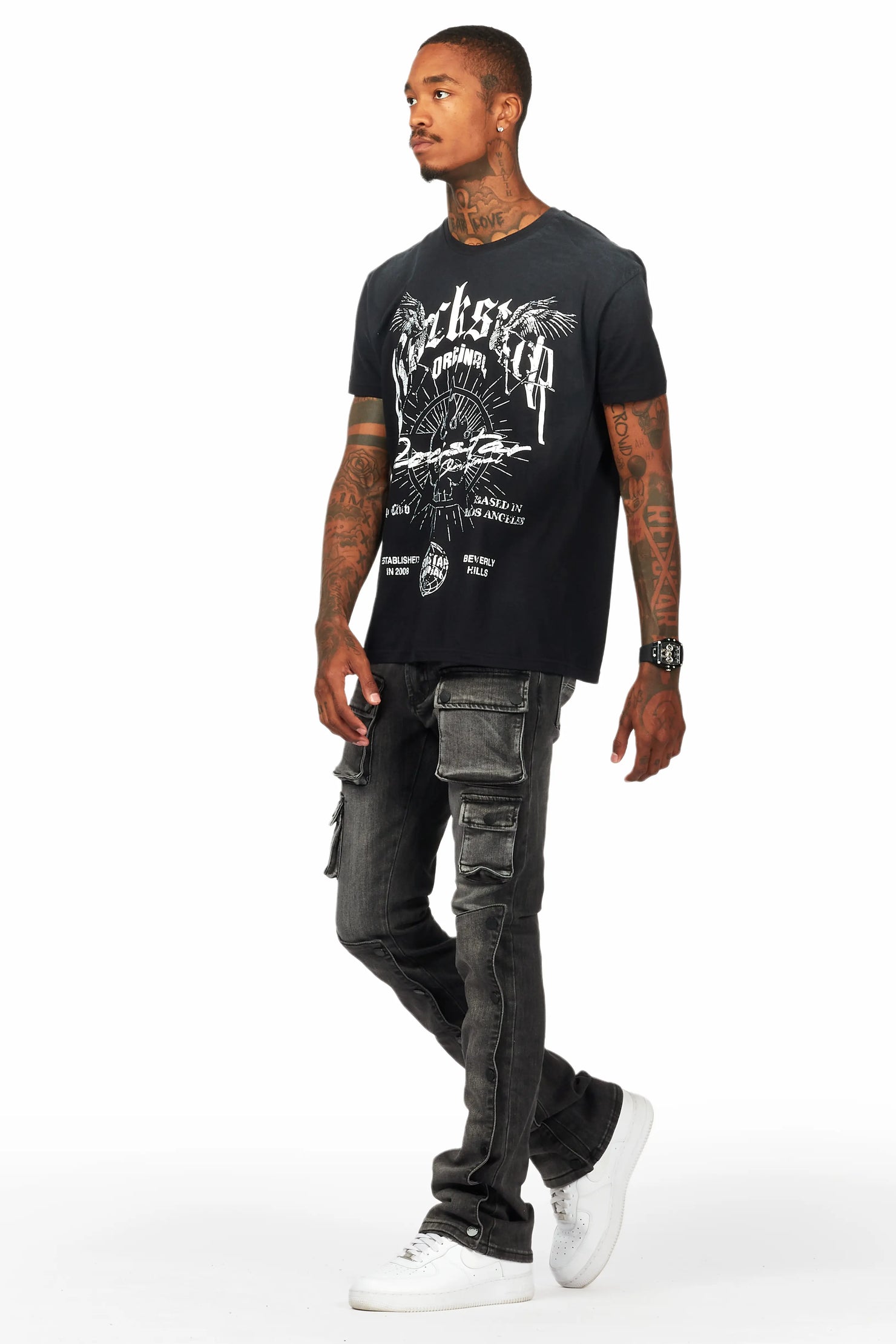 Santana Dark Grey Stacked Flare Jean