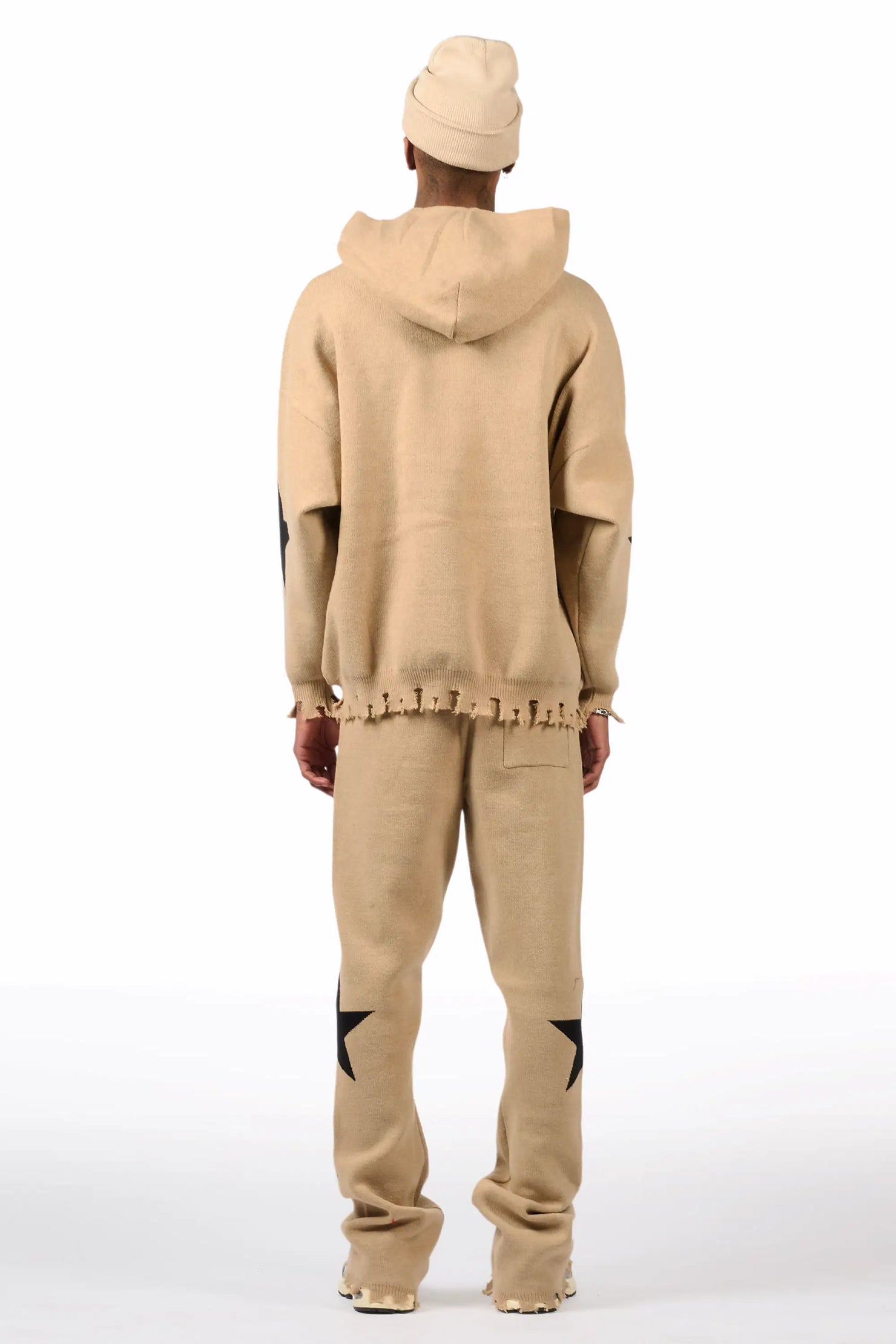 Outlaw Beige Hoodie Stacked Flare Knitted Set