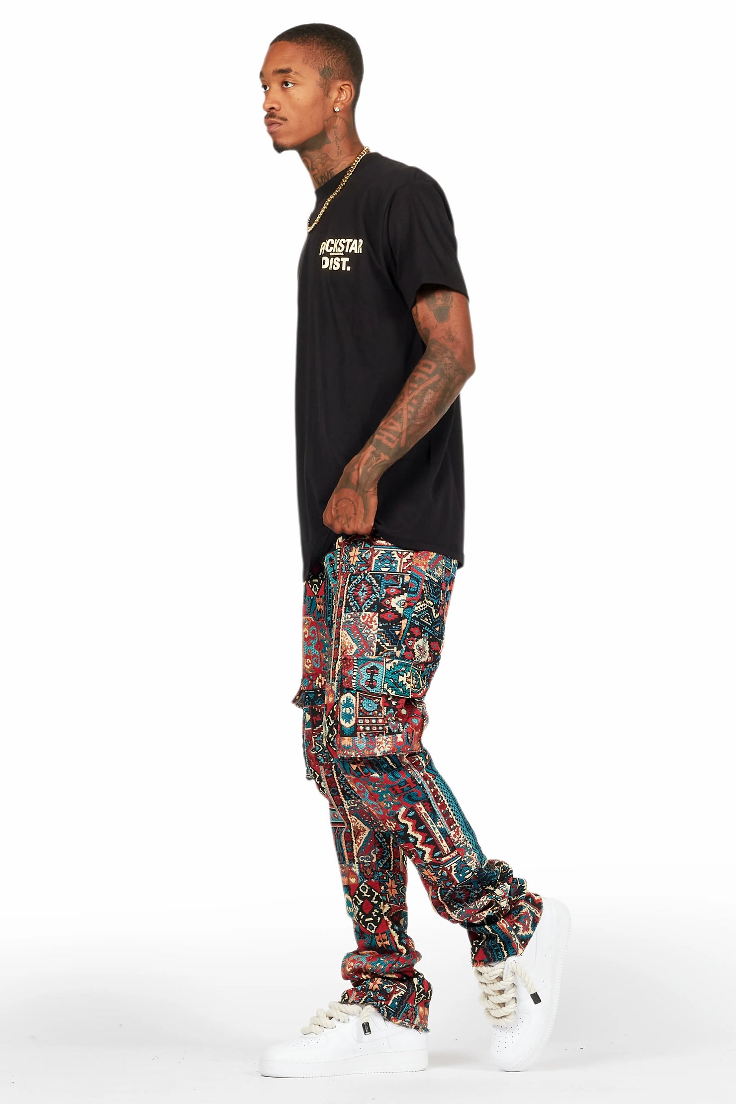 Nard Red Multi Tapestry Stacked Flare Jean
