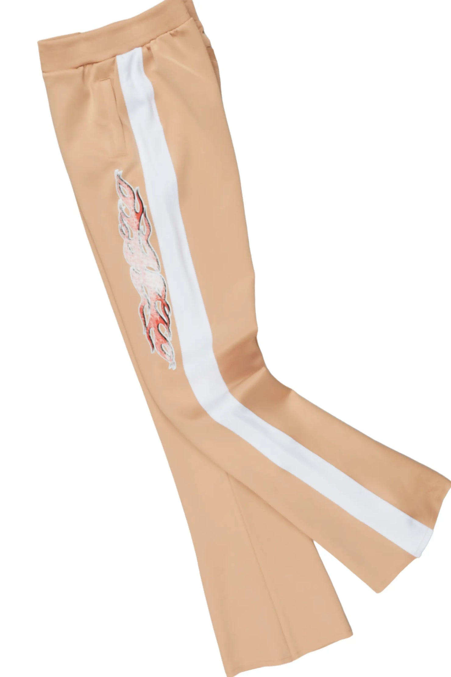 Girls Yashy Beige Tricot Stacked Flare Track Set