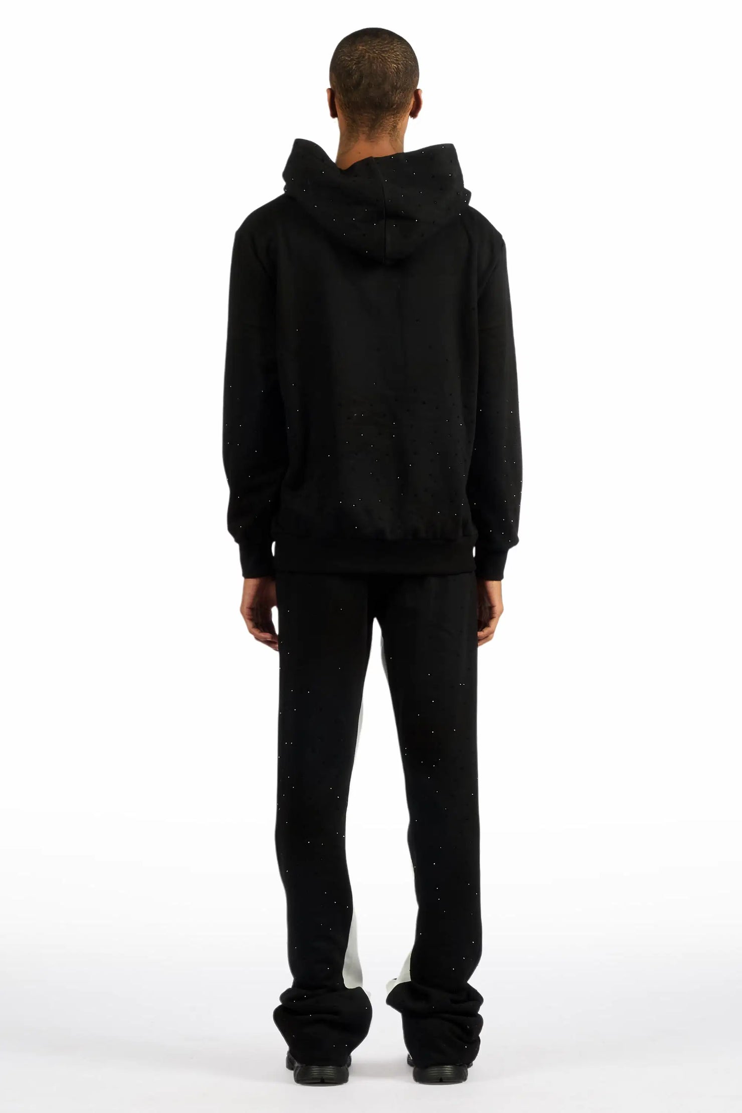 States Black Rhinestone Hoodie Stacked Flare Track Set